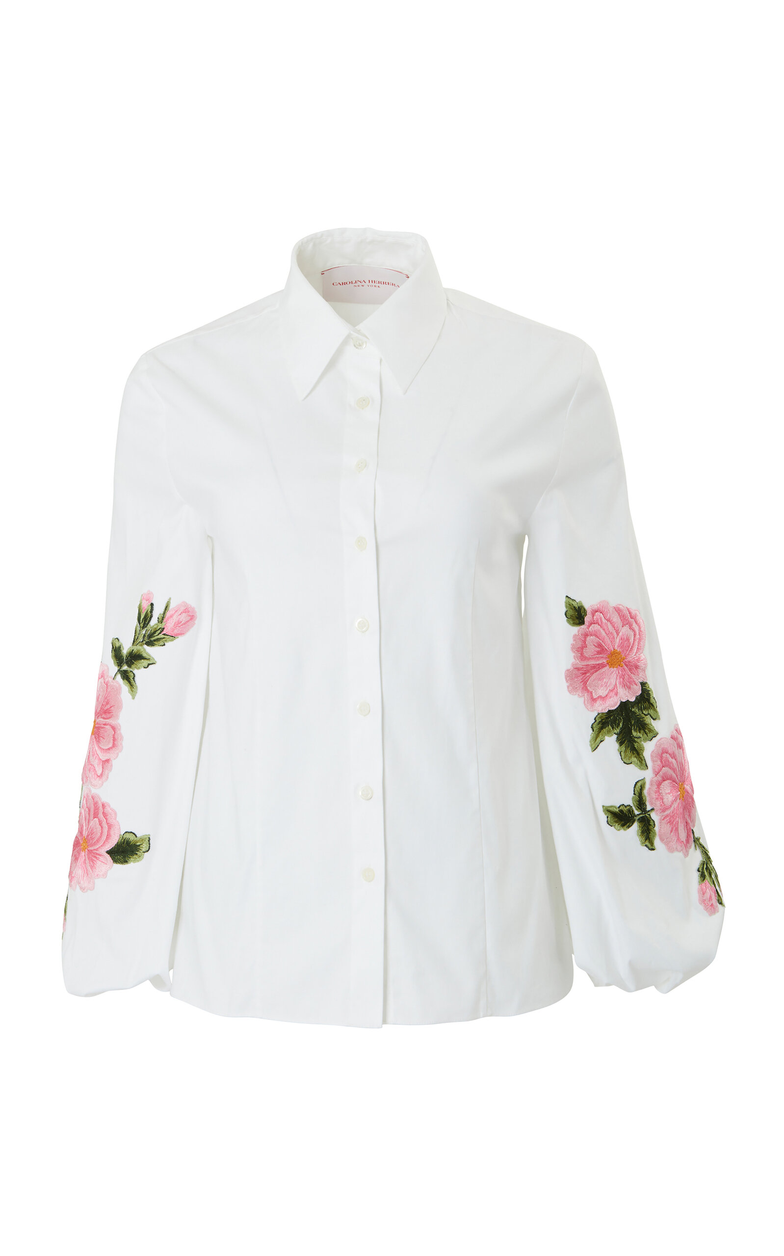 Carolina Herrera Puff-sleeve Cotton-blend Button-down Shirt In White