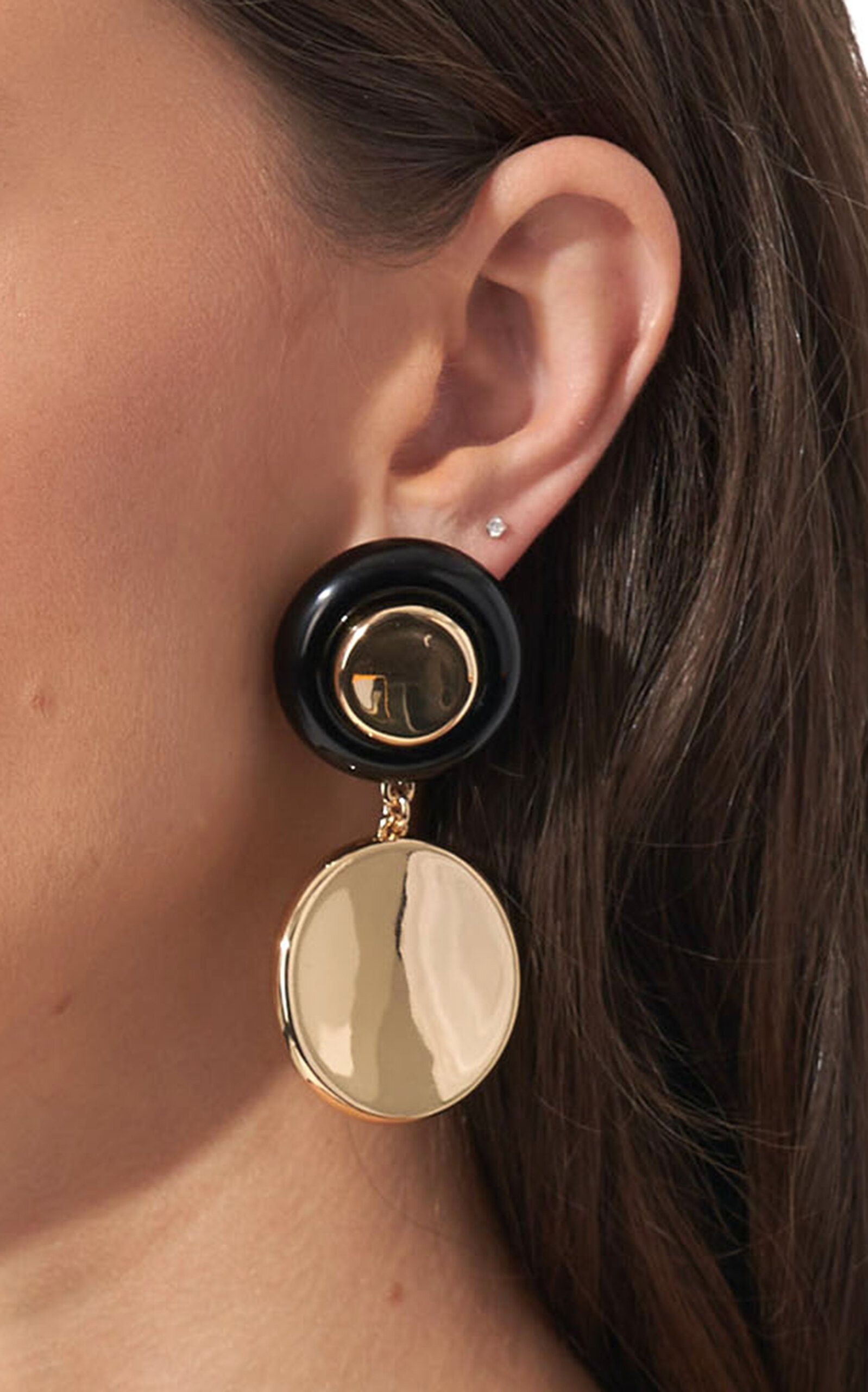 Carolina Herrera - Dangle Stone and Gold Disc Earrings - Black - OS - Only At Moda Operandi - Gifts For Her