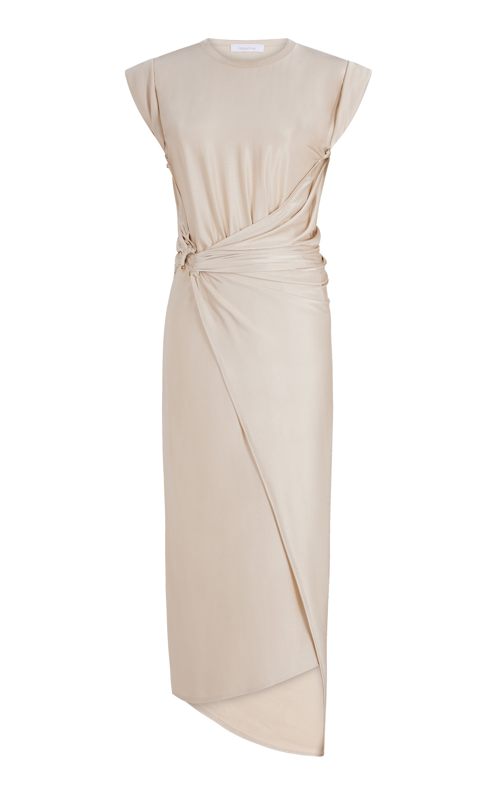 Rabanne Long Dress Asymmetric Hem In Neutral