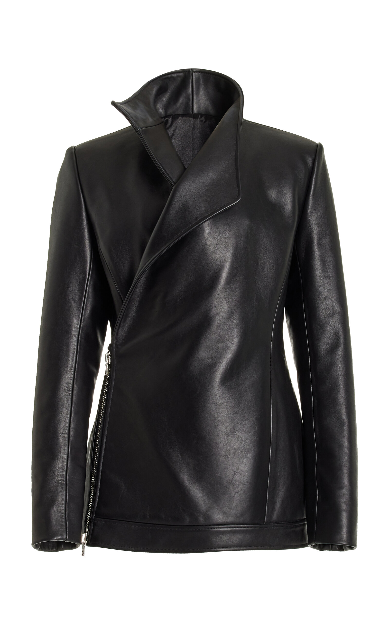 Brandon Maxwell The Lottie Double-breasted Leather Jacket In Black