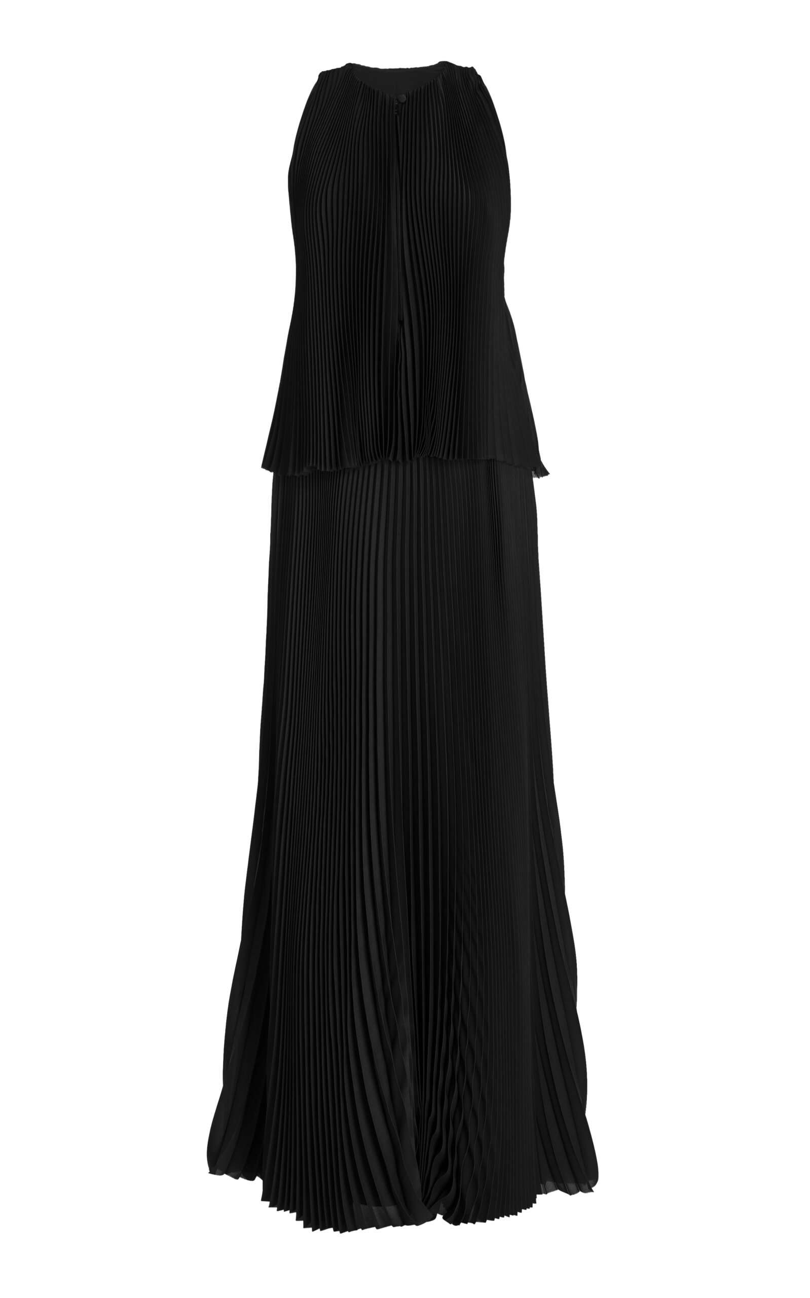 Brandon Maxwell The Hallett Tiered Georgette Maxi Dress In Black