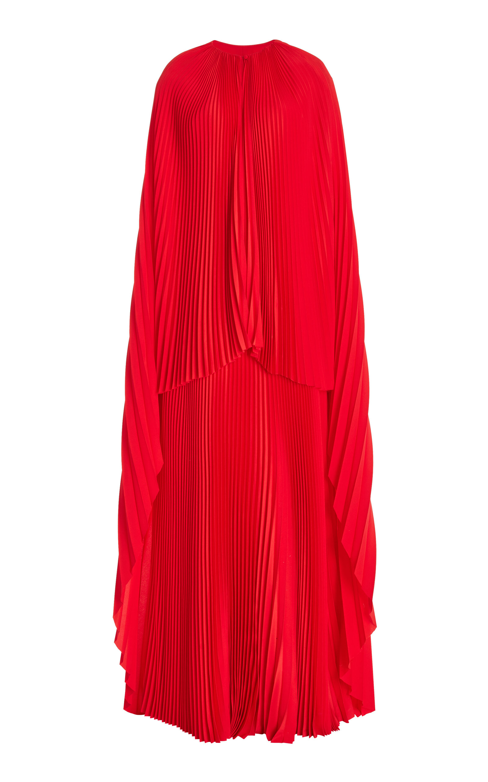 Brandon Maxwell The Willow Pleated Silk-crepe Cape Maxi Dress In Red