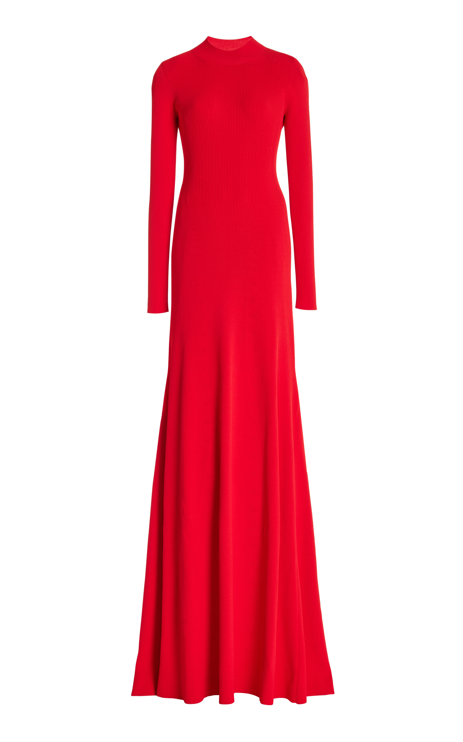 Brandon Maxwell The Vanessa Mock Neck Knit Maxi Dress In Red