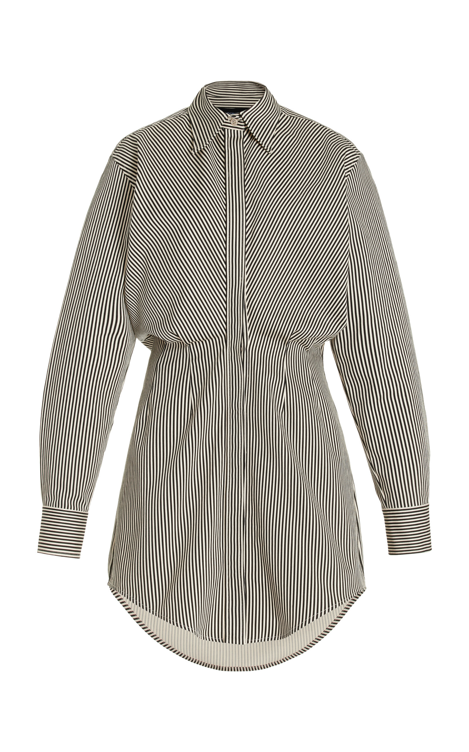 Shop Brandon Maxwell The Vera Striped Linen-silk Mini Shirt Dress In Navy