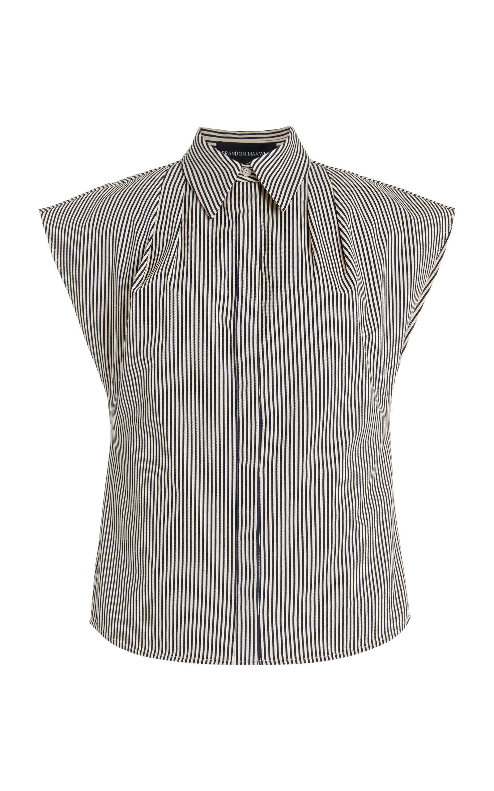 Shop Brandon Maxwell Exclusive The Gabi Striped Cotton-twill Shirt In Navy