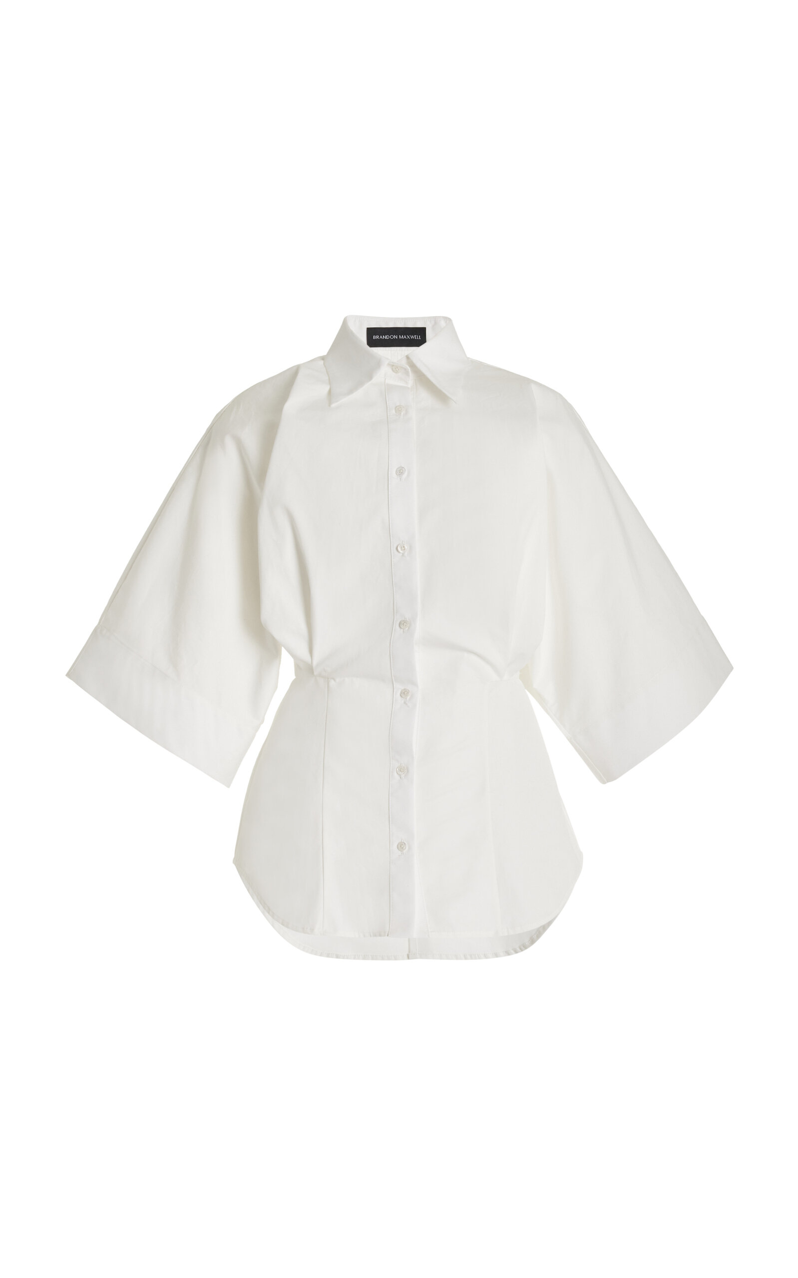 Shop Brandon Maxwell The Elsa Wide-sleeve Cotton Poplin Shirt In White