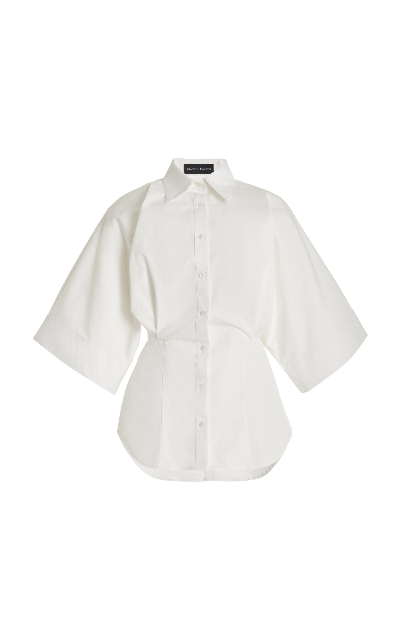 Brandon Maxwell The Elsa Wide-sleeve Cotton-poplin Button-down Shirt In White