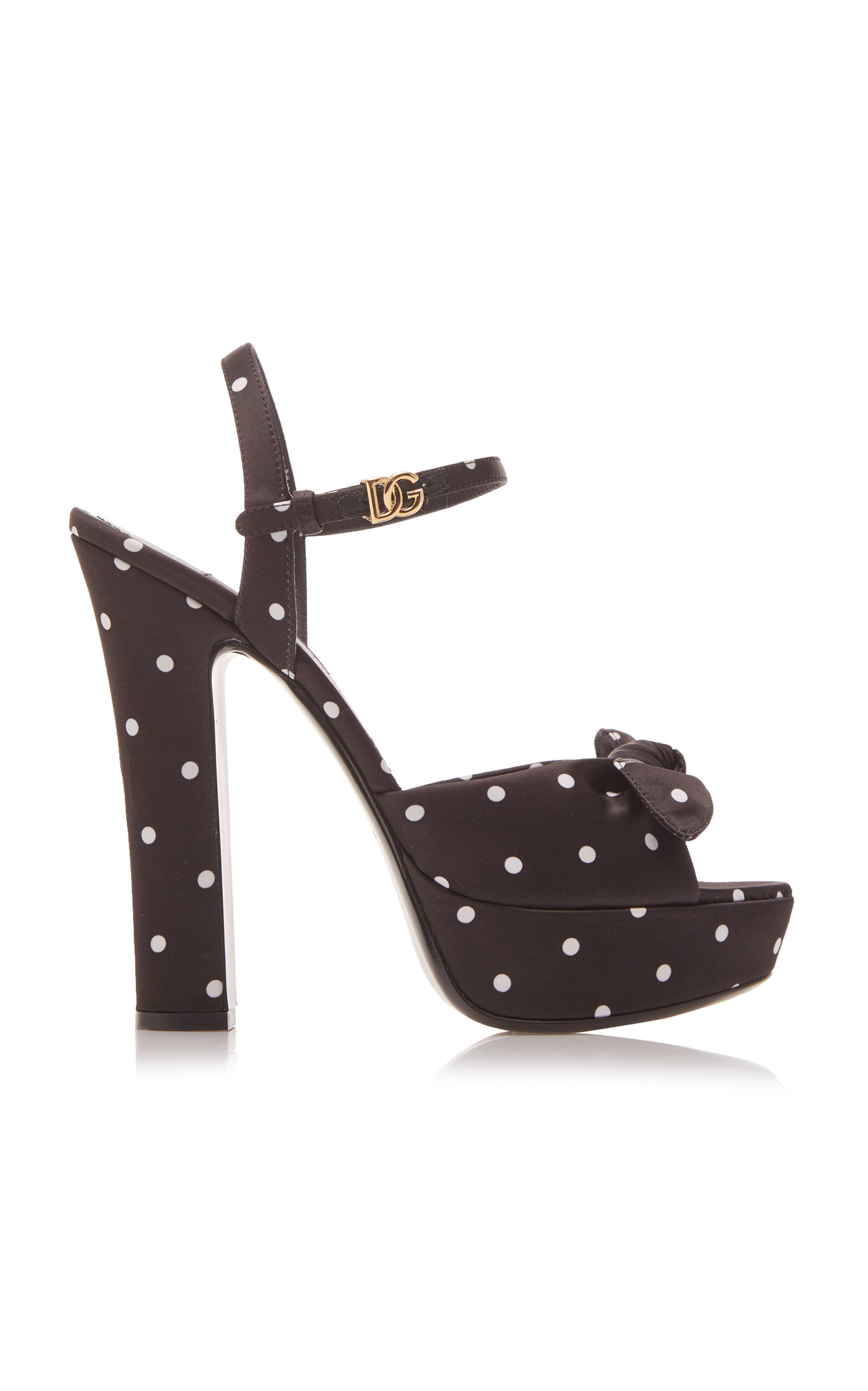 Shop Dolce & Gabbana Polka-dot Satin Platform Sandals In Black