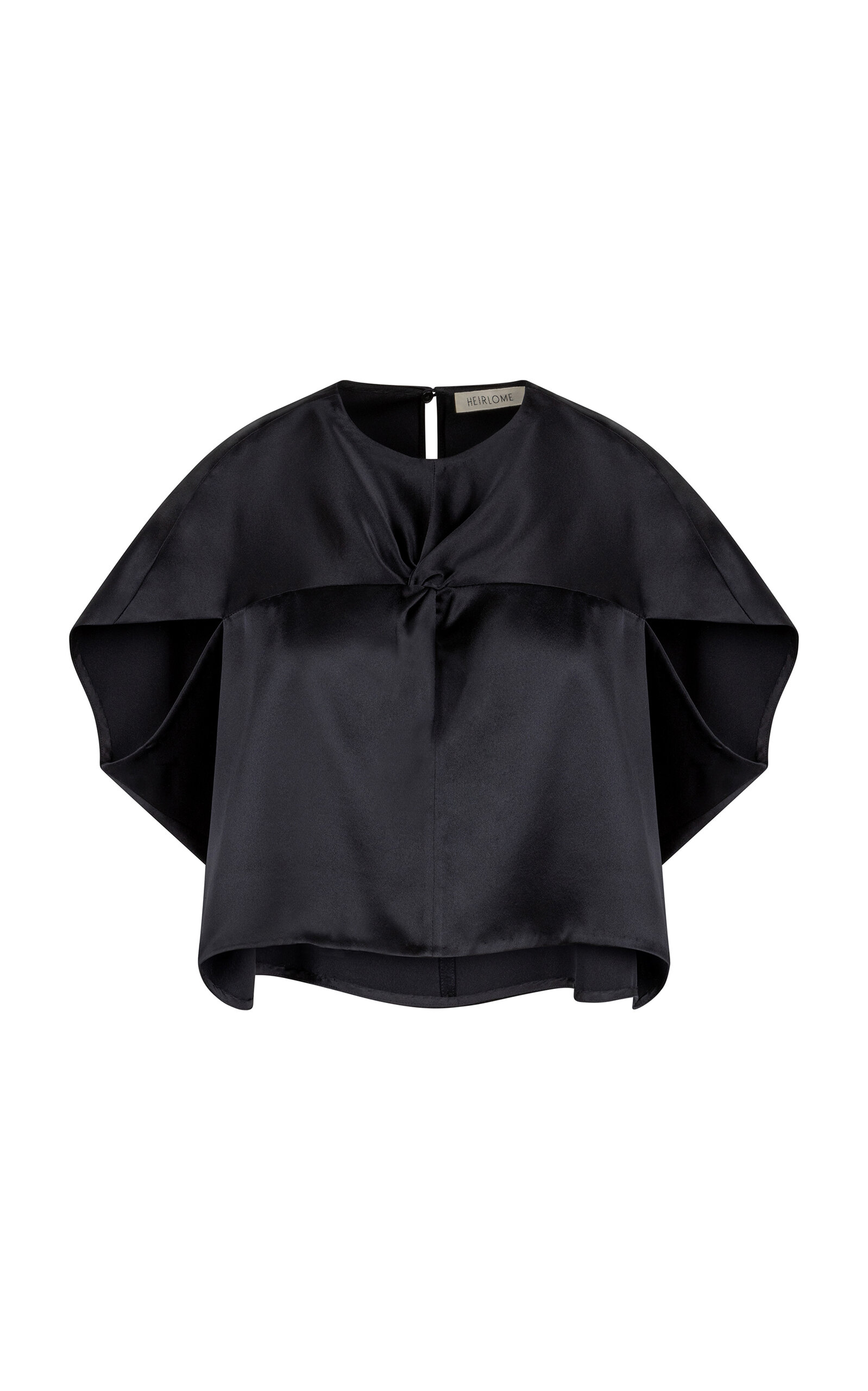 Heirlome Cropped Silk-satin Petal-sleeve Top In Black