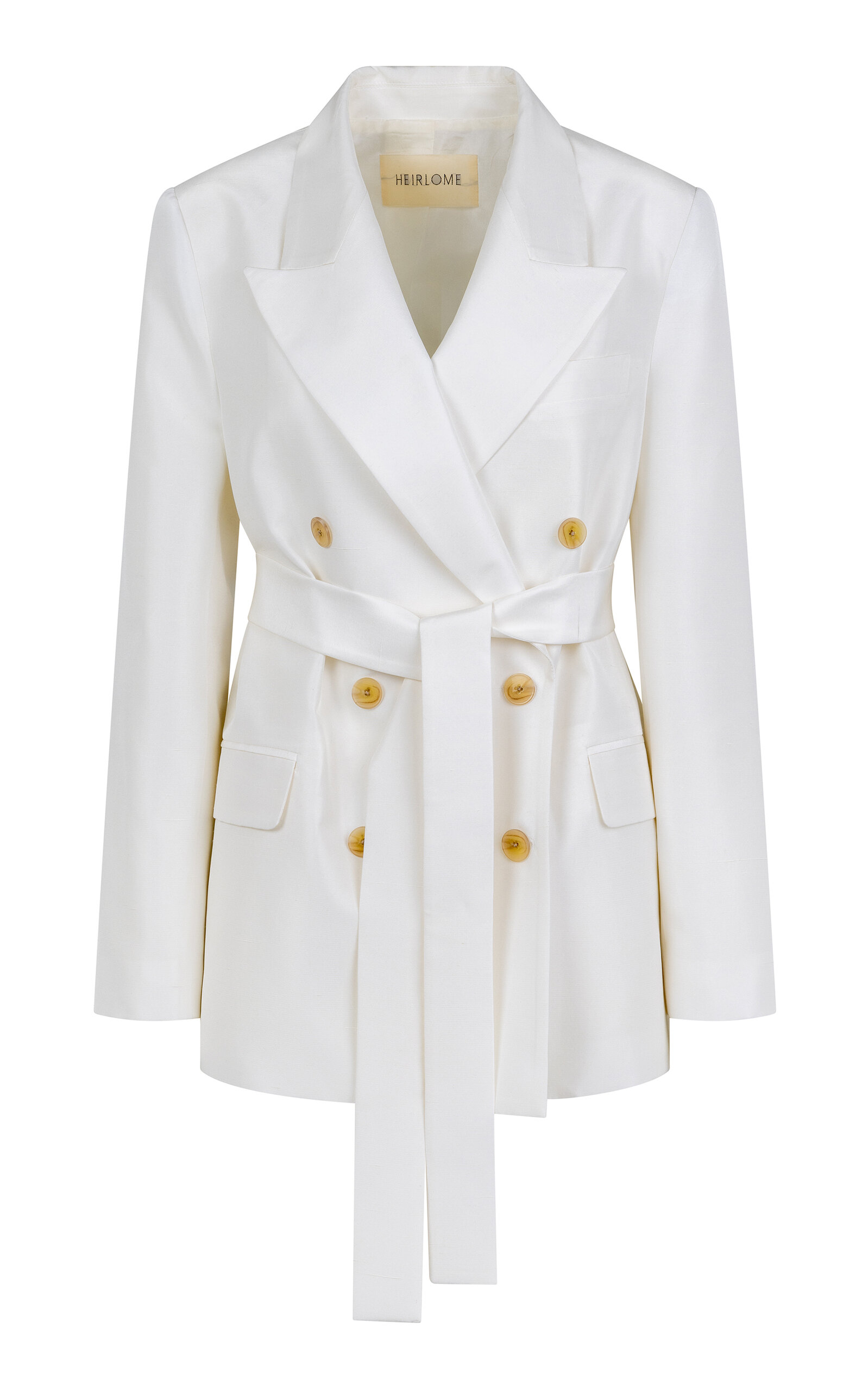 Heirlome Double-breasted Silk-shantung Blazer In Ivory