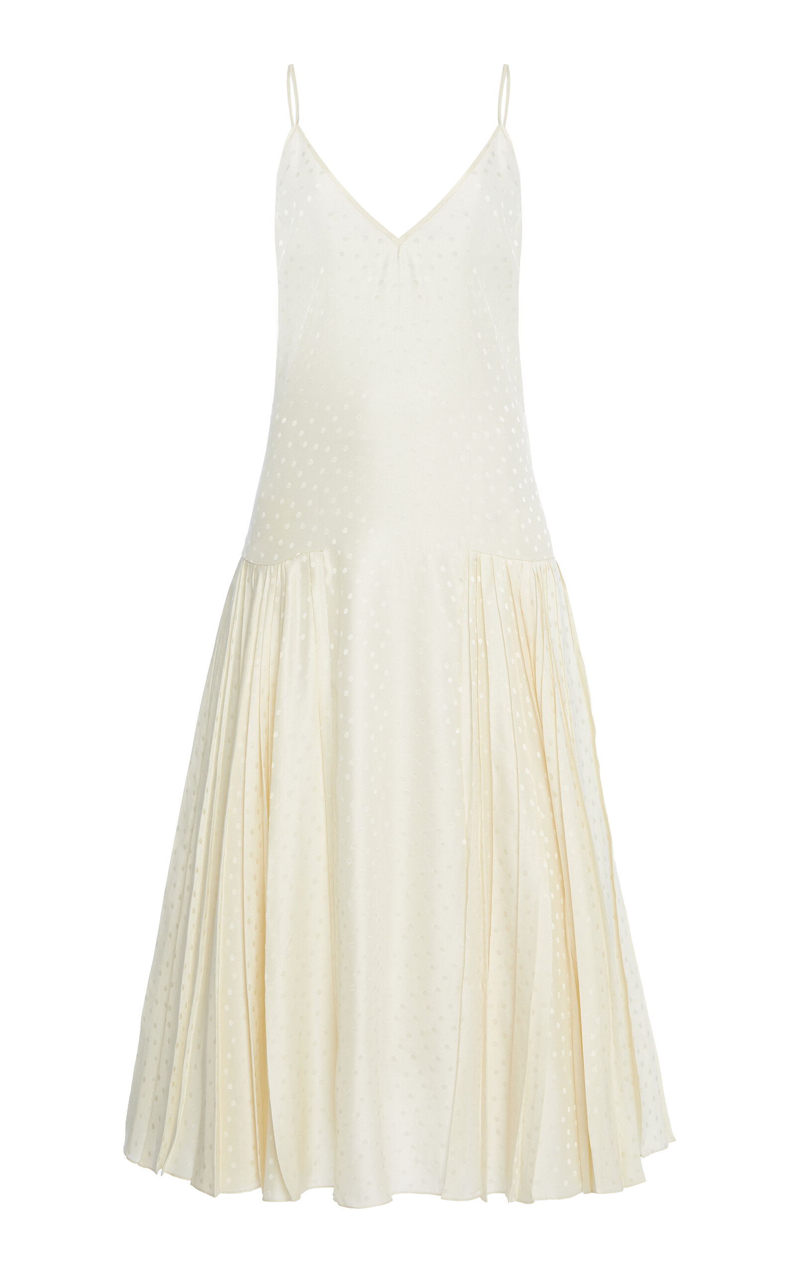 Shop Del Core Gathered Jacquard Midi Dress In Ivory