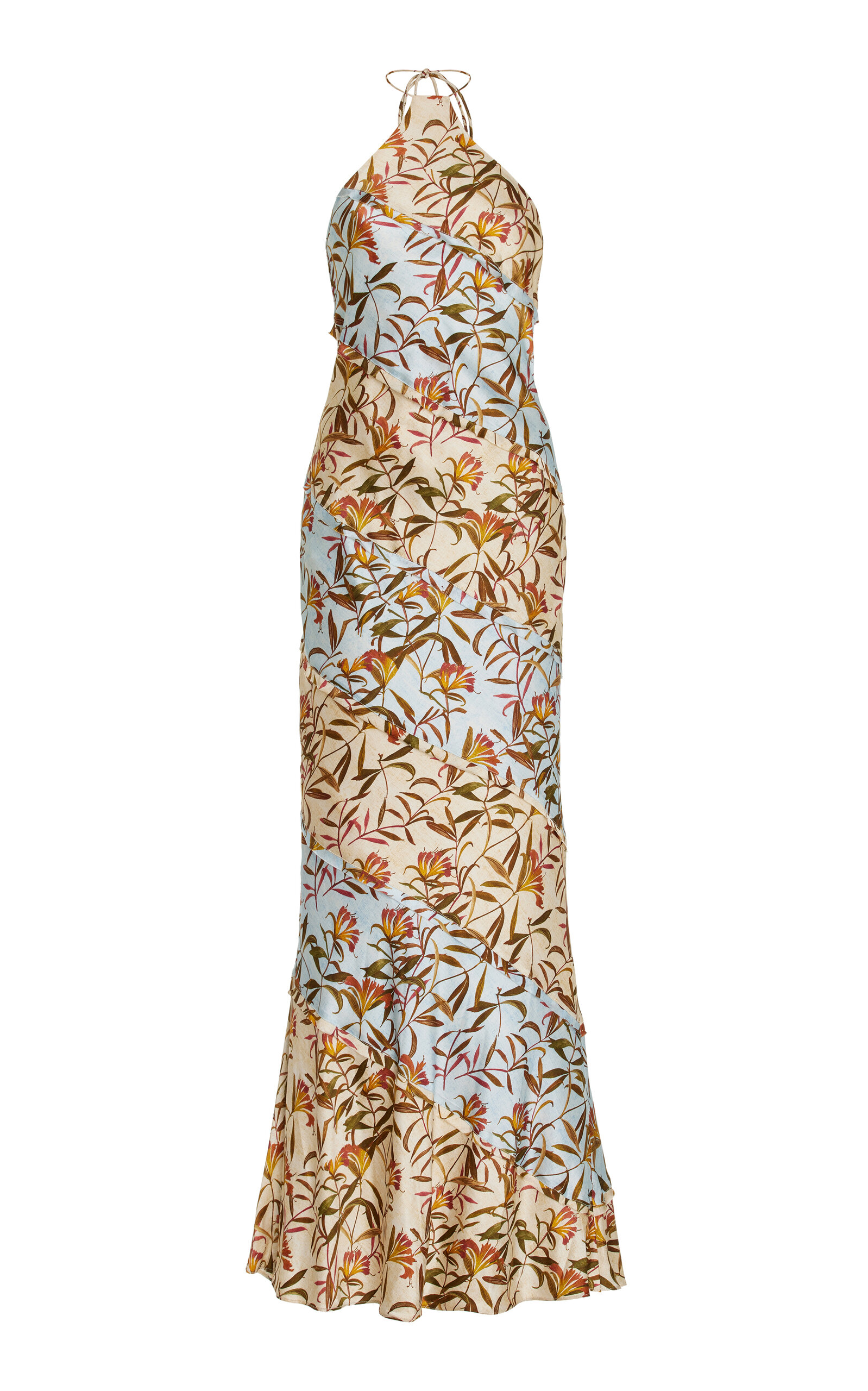Shop Significant Other Murphy Paneled Floral Crepe Halter Maxi Dress In Brown