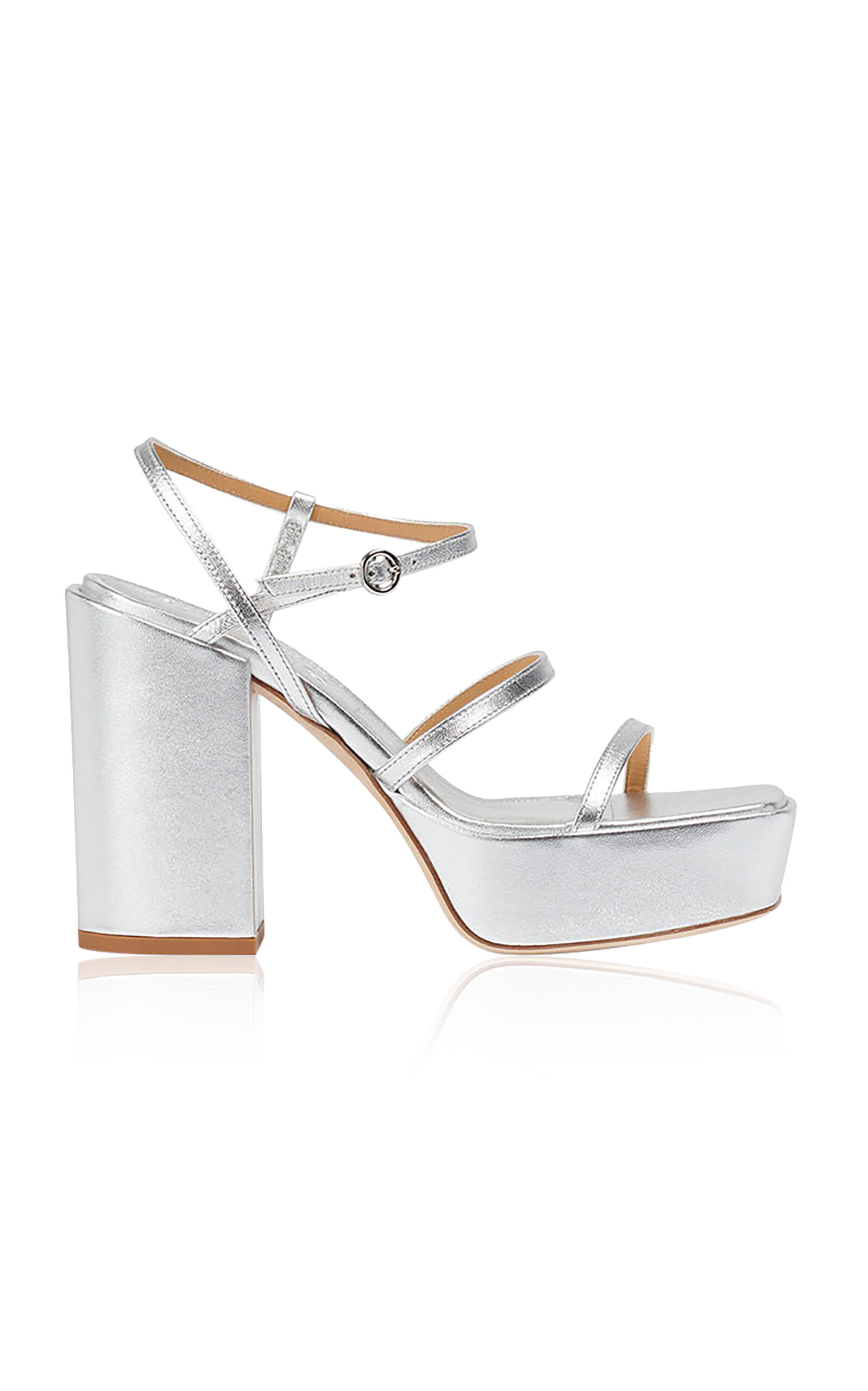 Aeyde Katalin Laminated Nappa Leather Block Heel Sandals In Silver