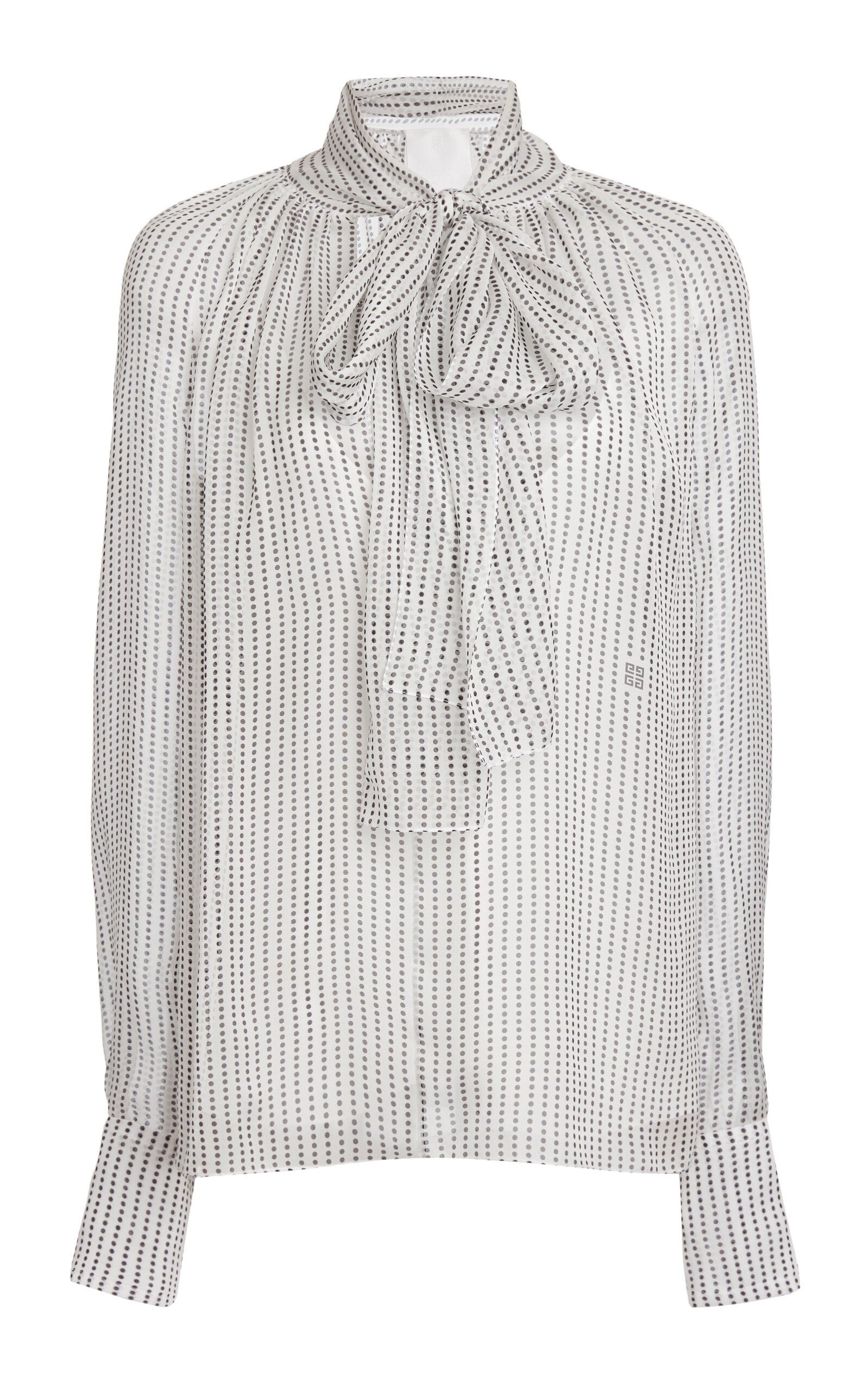 Givenchy Polka Dots Blouse In Silk Chiffon With Lavallière In Gray