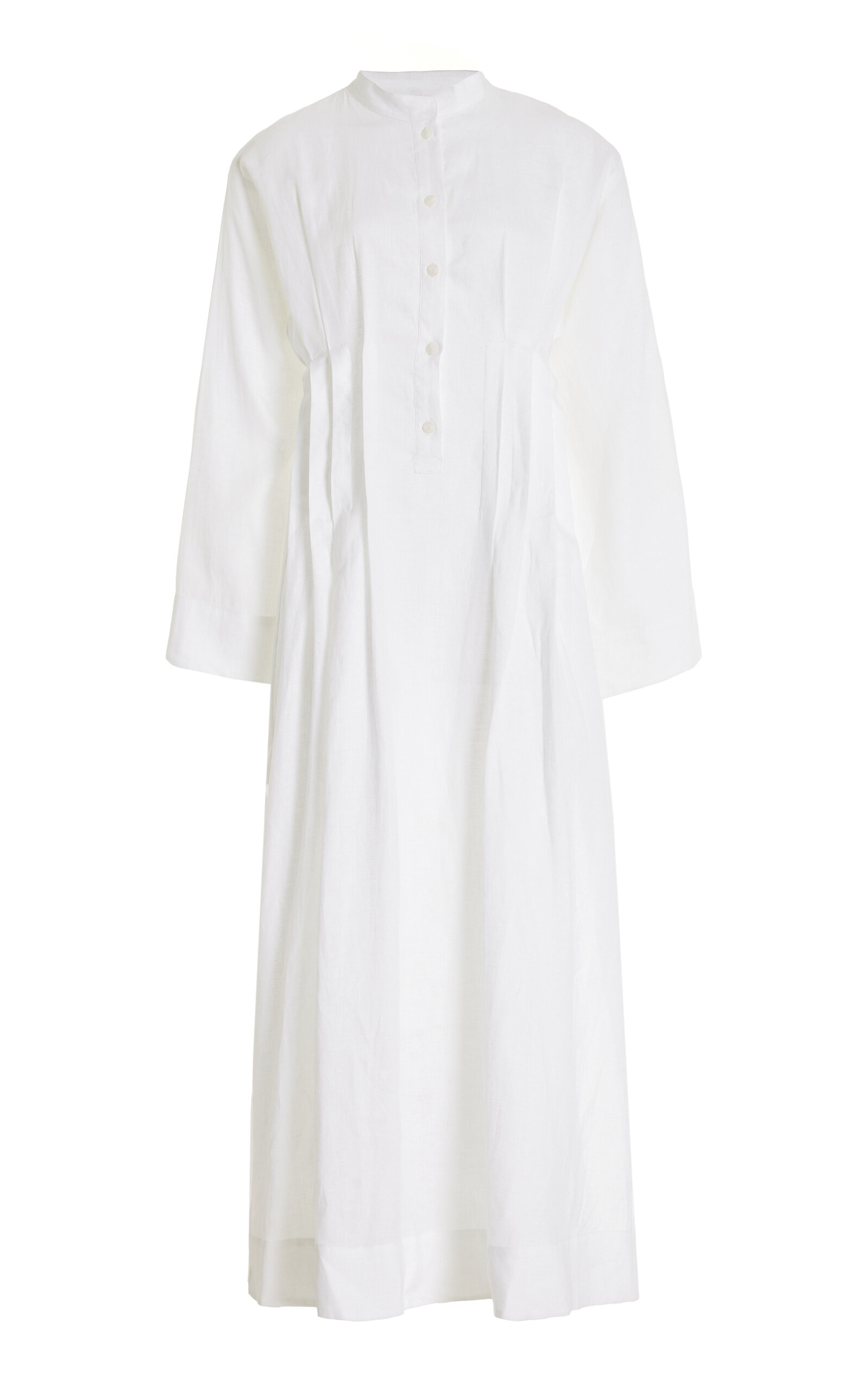 Shop Bondi Born Nikko Pleated Organic Linen Maxi Dress In White