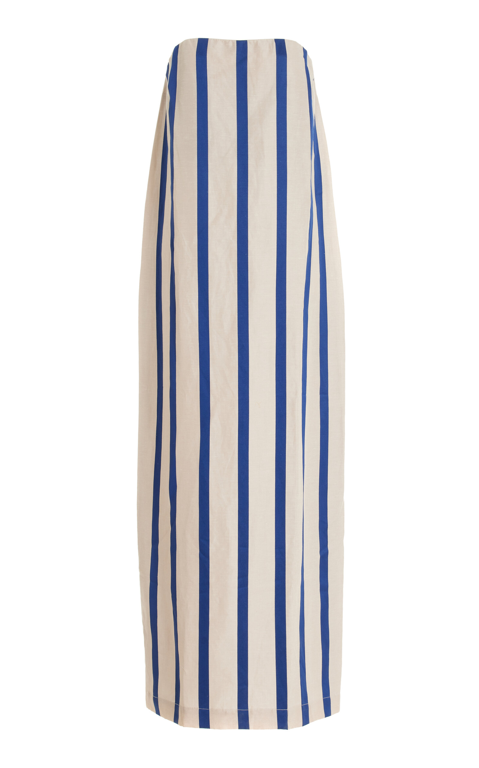 Shop Bondi Born Maine Strapless Striped Tencel-linen Maxi Dress In Blue