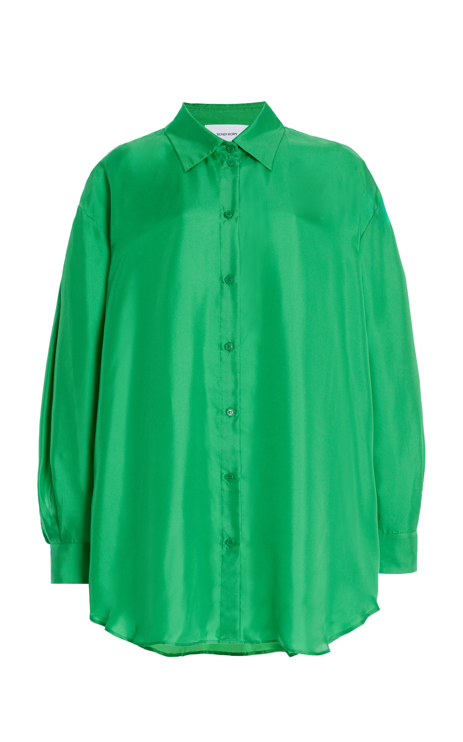 Shop Bondi Born Tropea Oversized Silk Shirt In Green