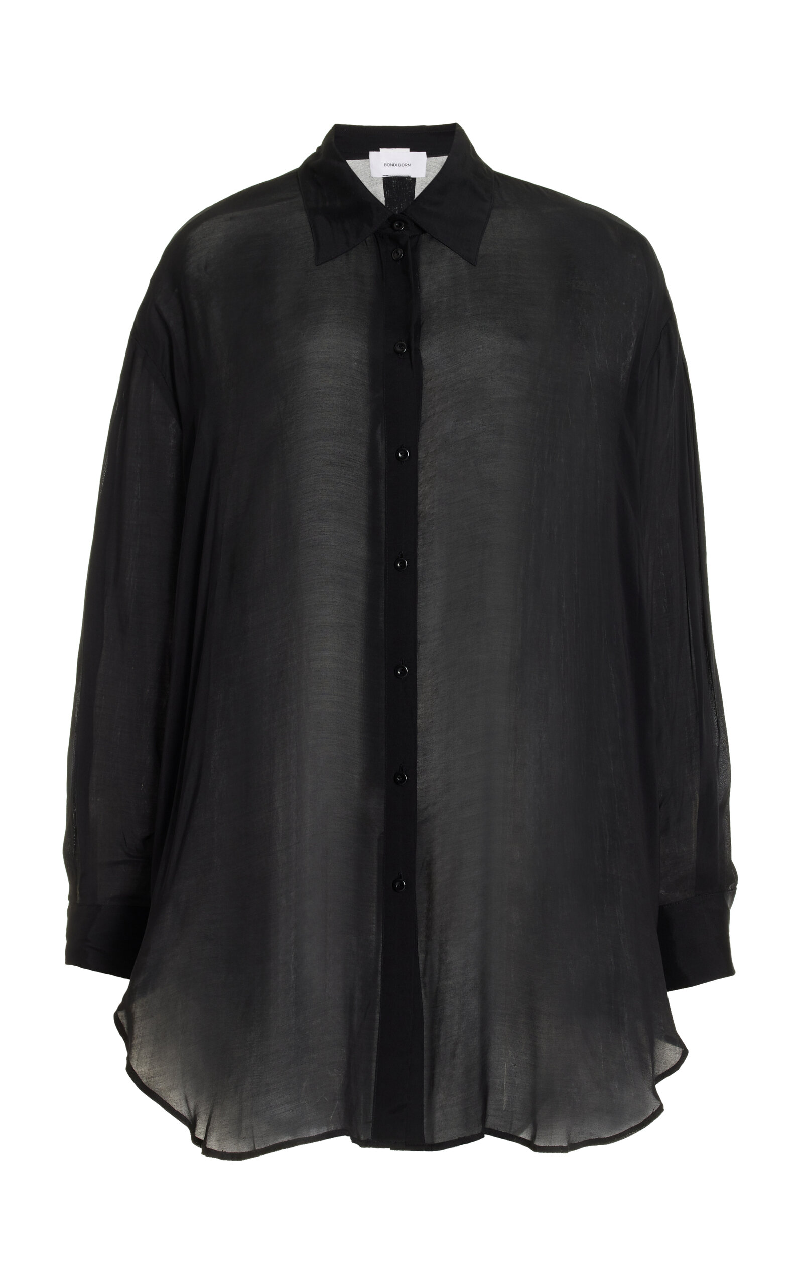Shop Bondi Born Mali Oversized Sheer Chiffon Shirt In Black