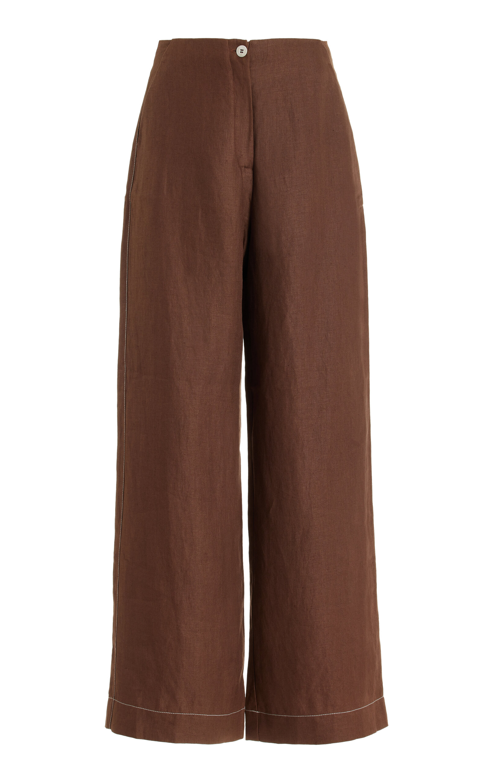 Bondi Born Varenna Herringbone Organic Linen Straight-leg Pants In Brown