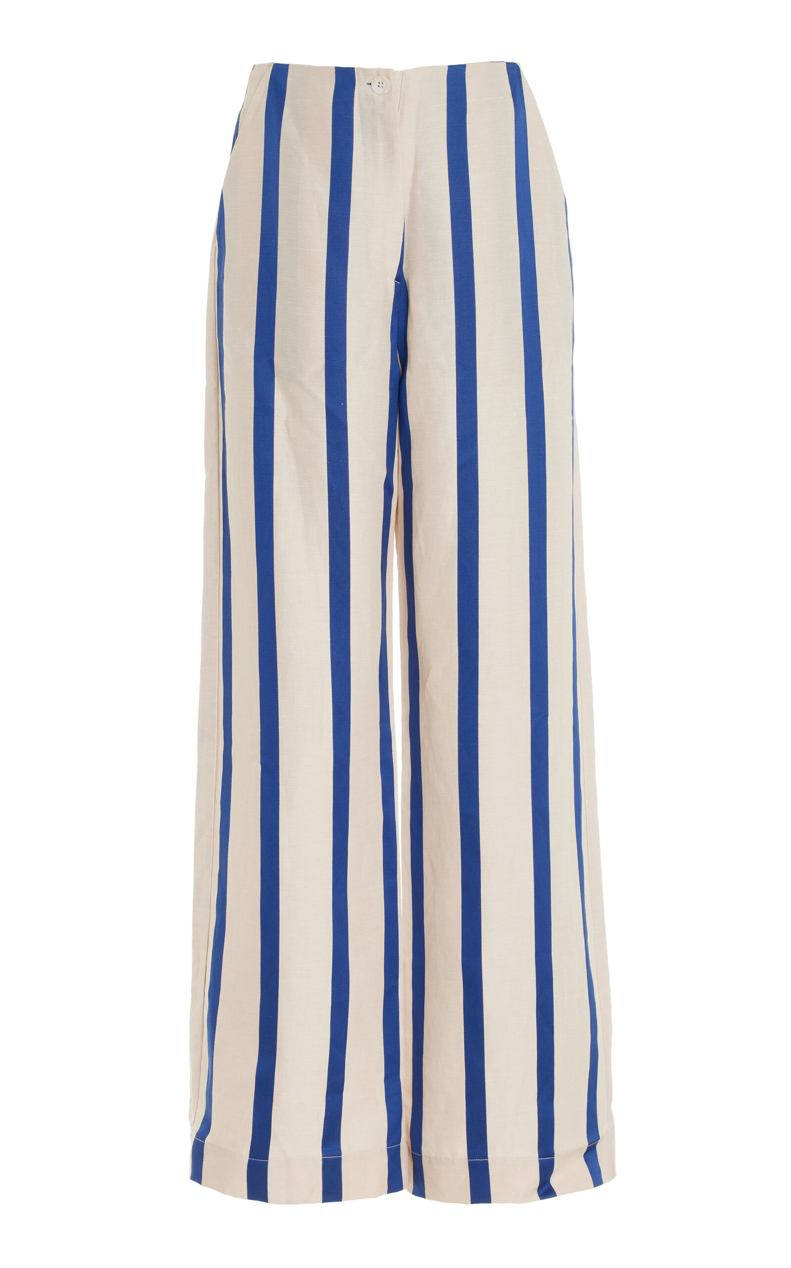 Shop Bondi Born Maine Striped Mid-rise Tencel-linen Wide-leg Pants In Blue