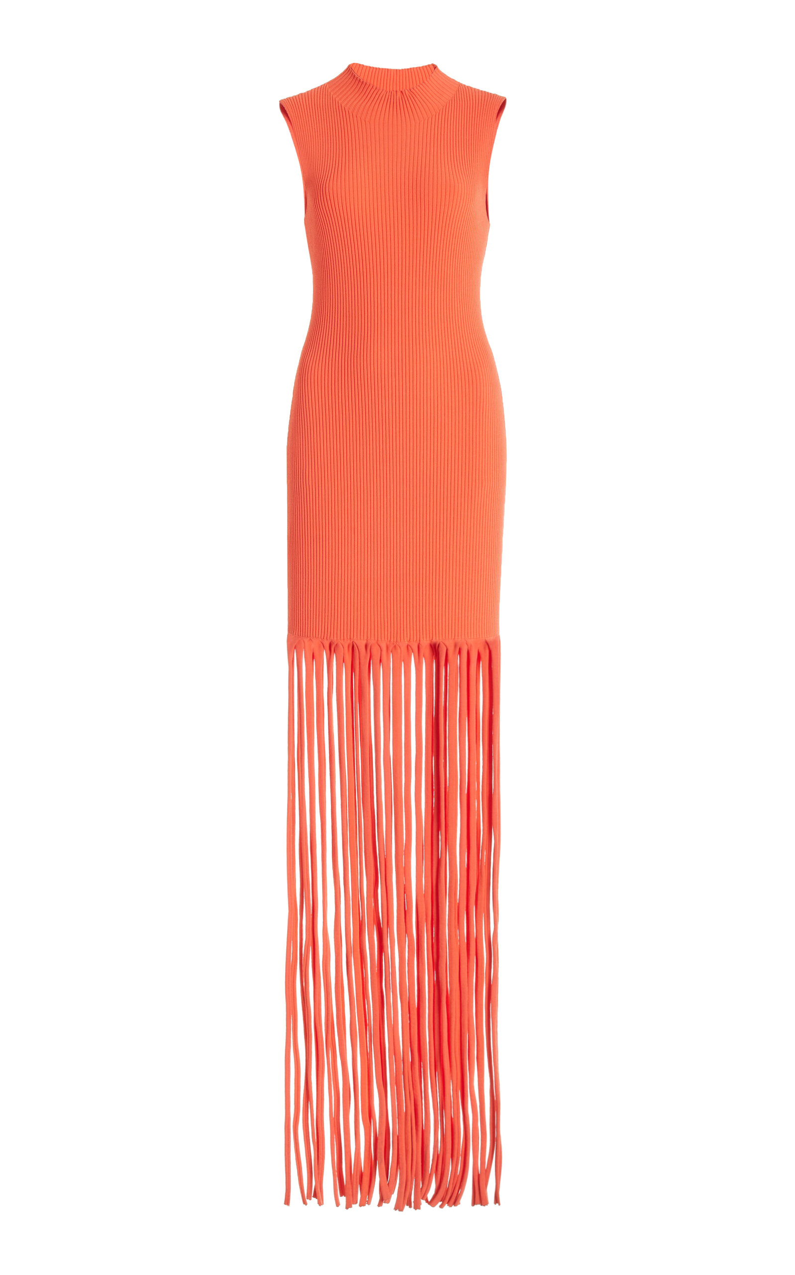 Lapointe Fringed Crepe Knit Mini Dress In Coral