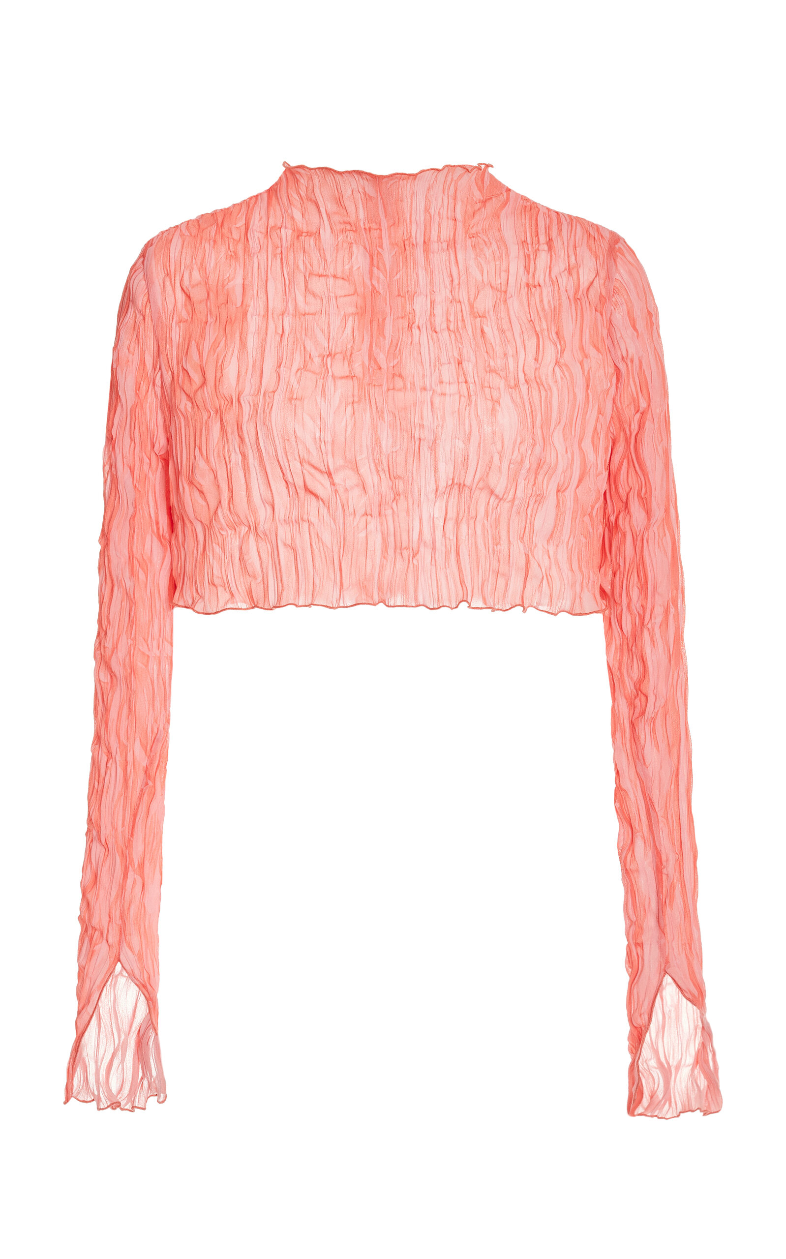Lapointe Pleated Georgette Crop Top In Coral