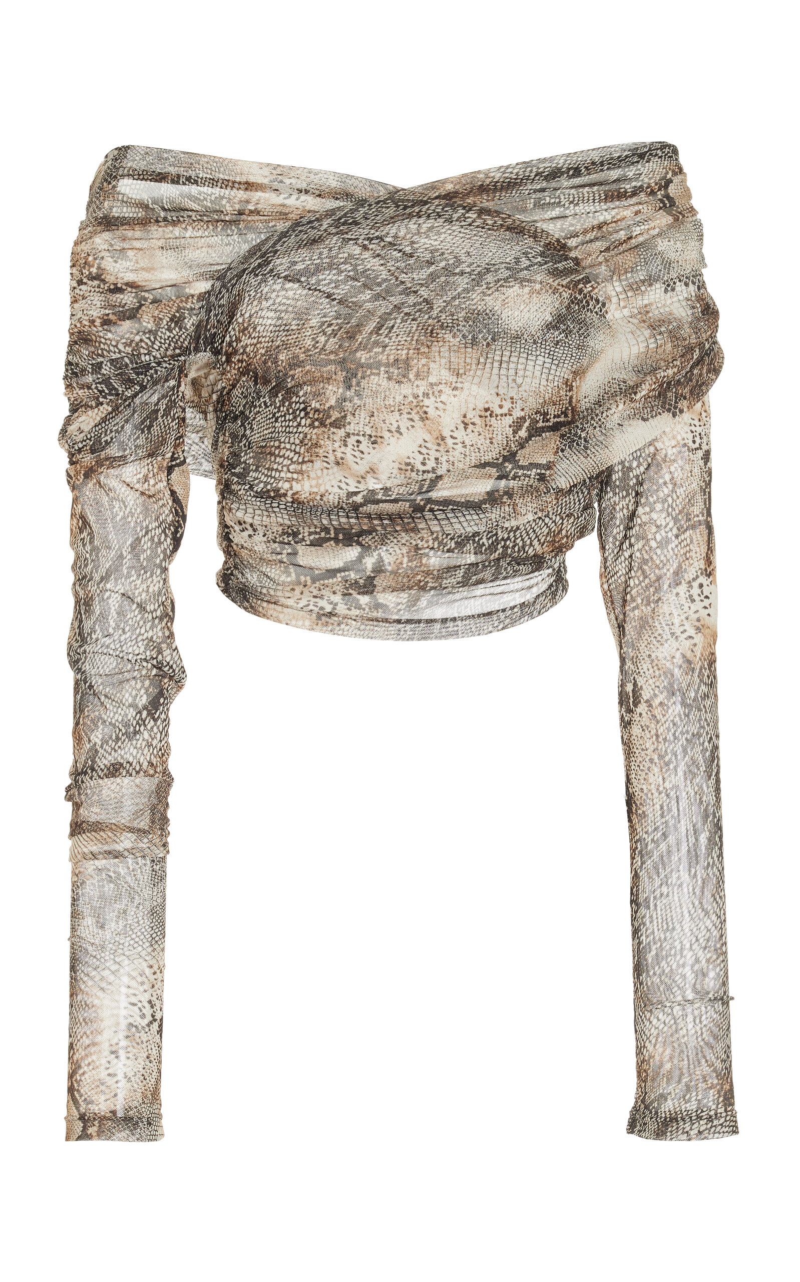 Lapointe Printed Mesh Off-the-shoulder Crop Top In Print