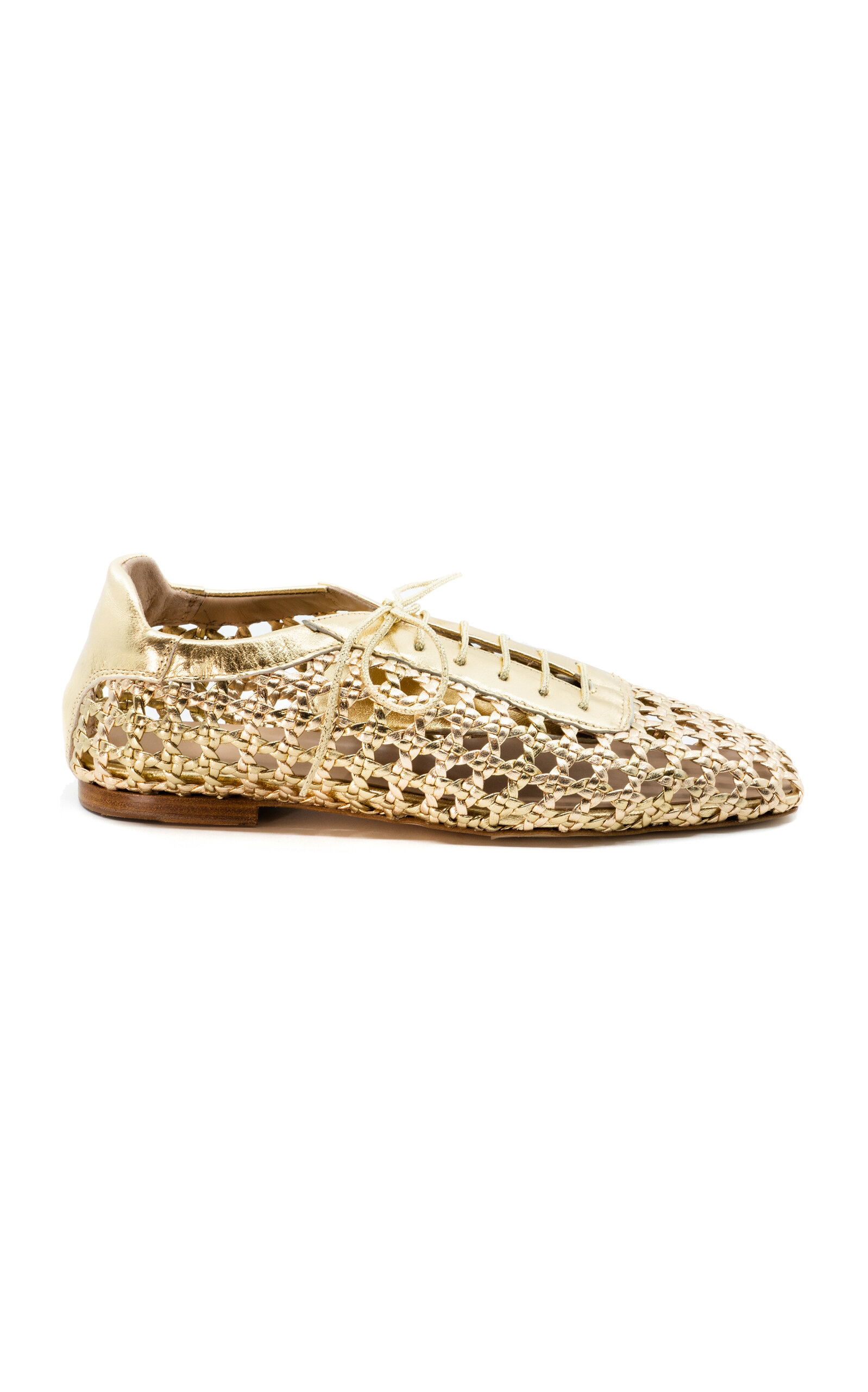 Shop Andrea Gomez Antonia Woven Leather Oxford Flats In Gold