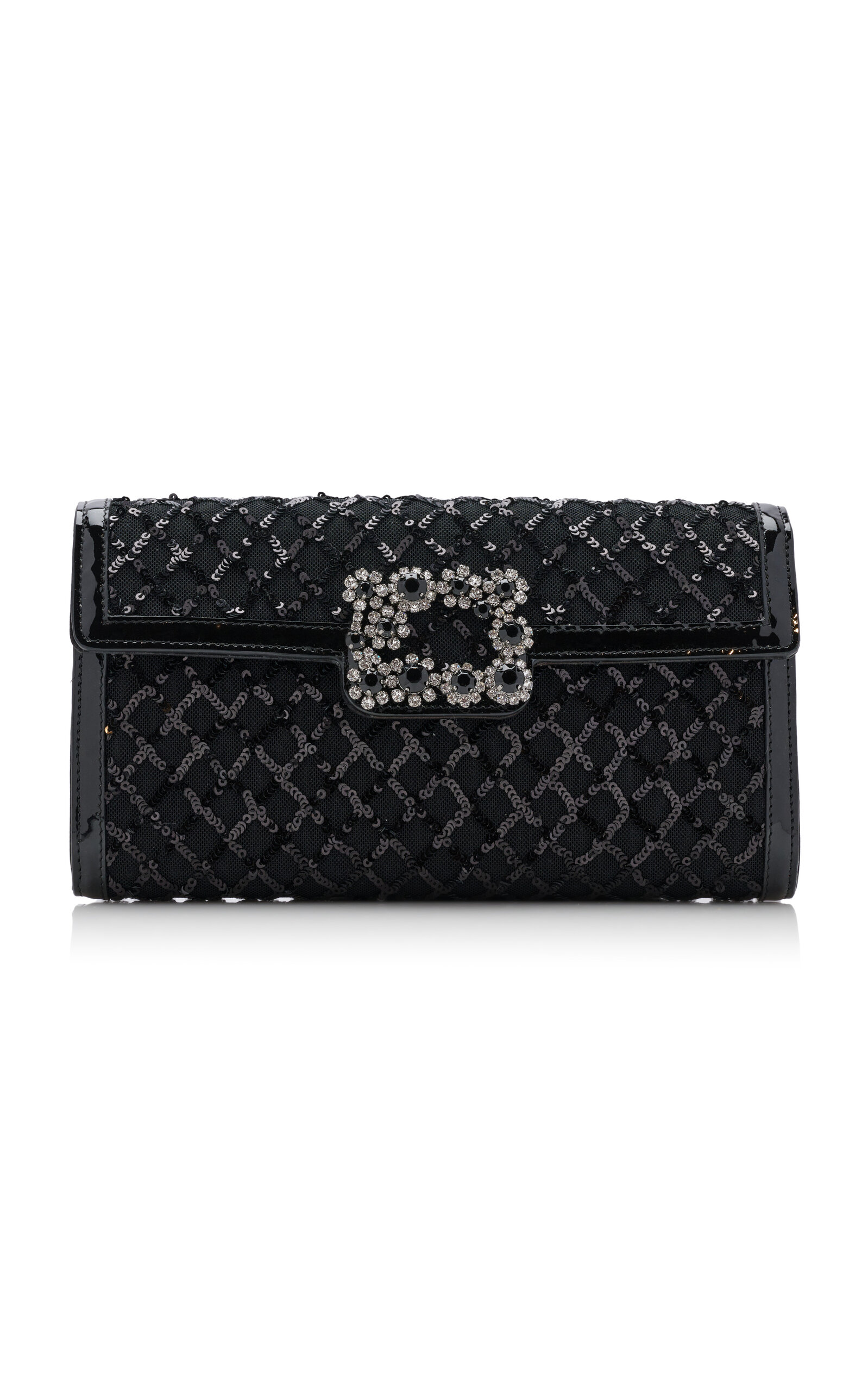 Roger Vivier Flower-Buckle Sequined Patent Leather Clutch