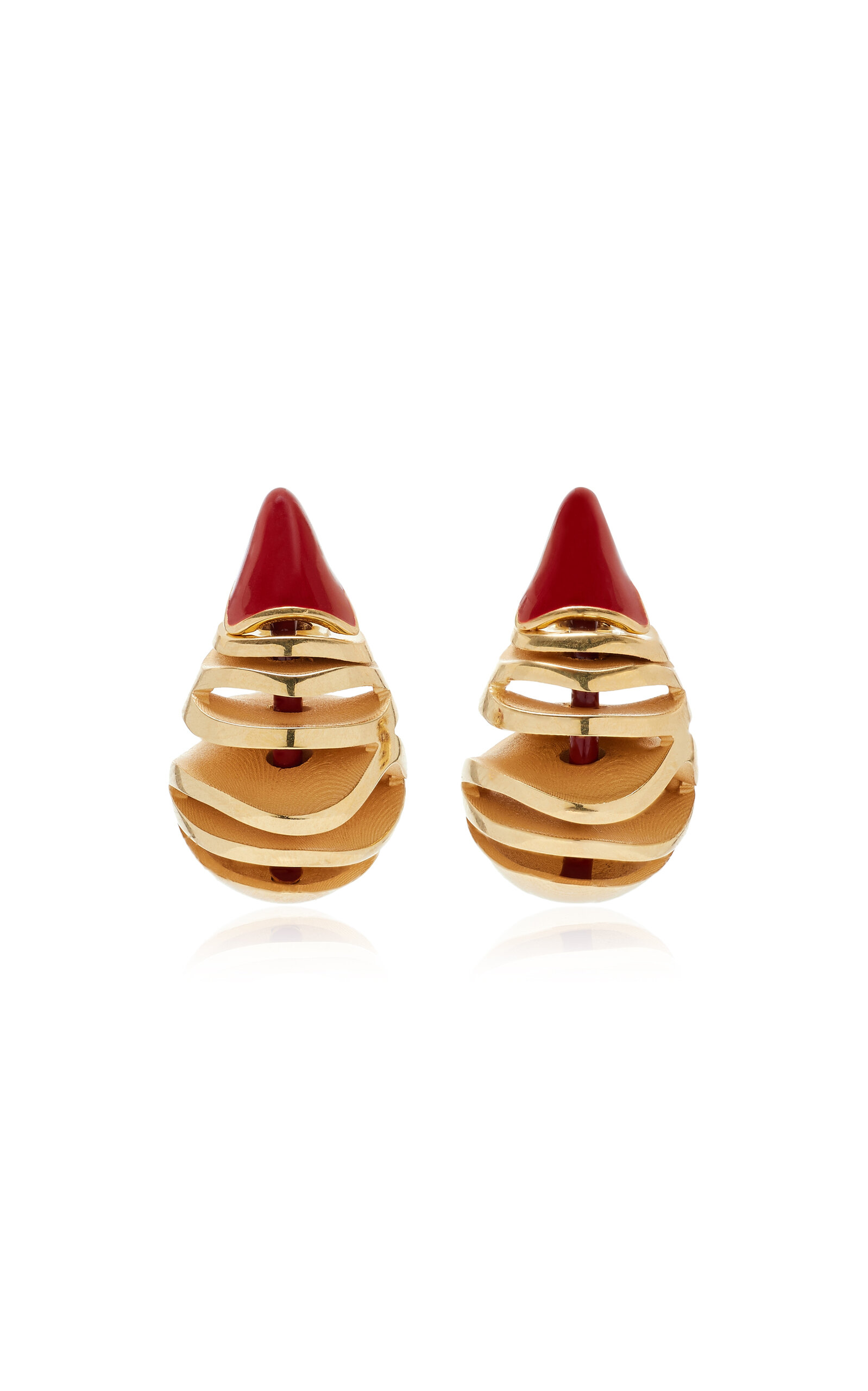 Bottega Veneta Enameled 18k Gold-pleated Sterling Silver Earrings In Red