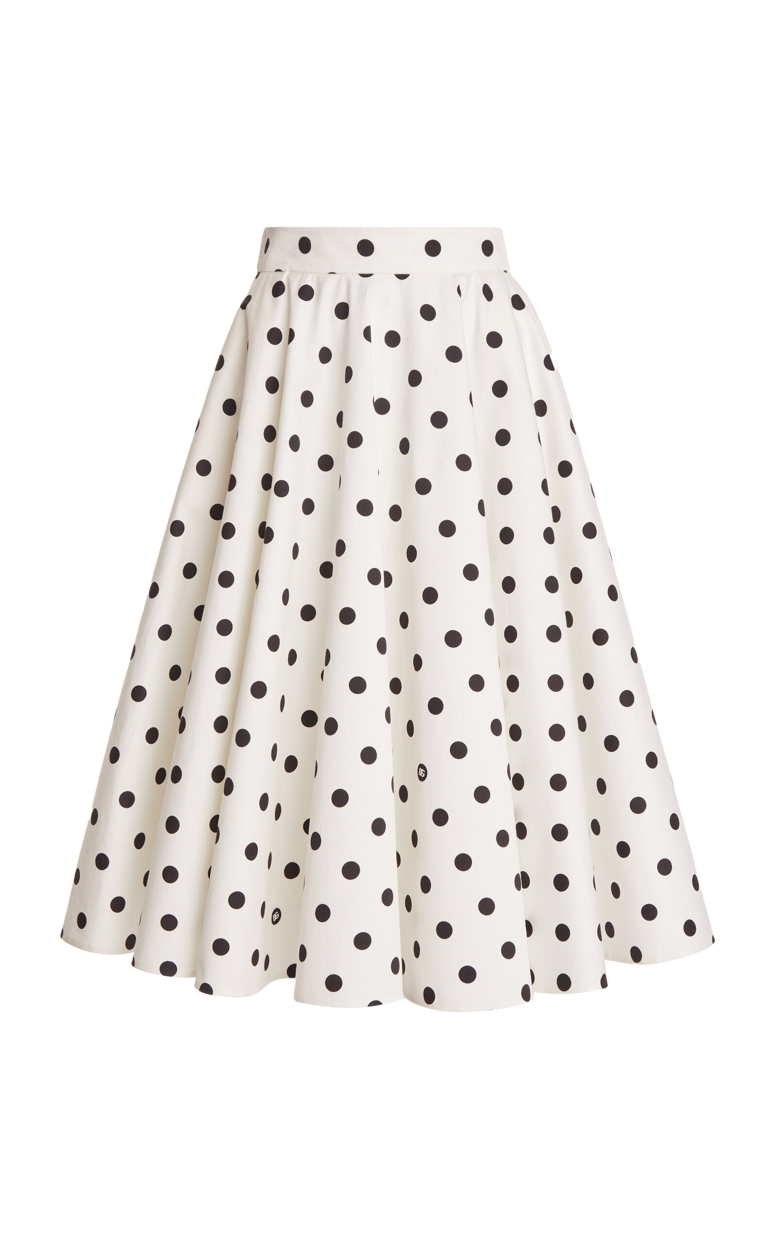 Shop Dolce & Gabbana Polka-dot Cotton-drill Midi Skirt In White