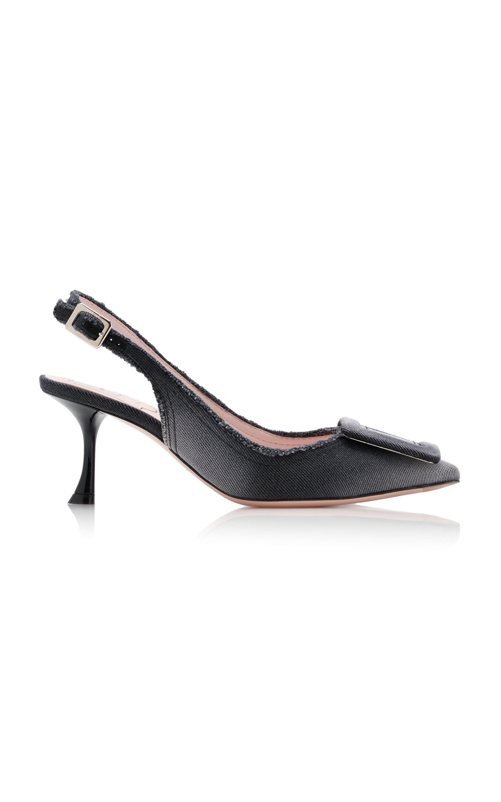 Roger Vivier Raw Edge Denim Slingback Pumps In Black