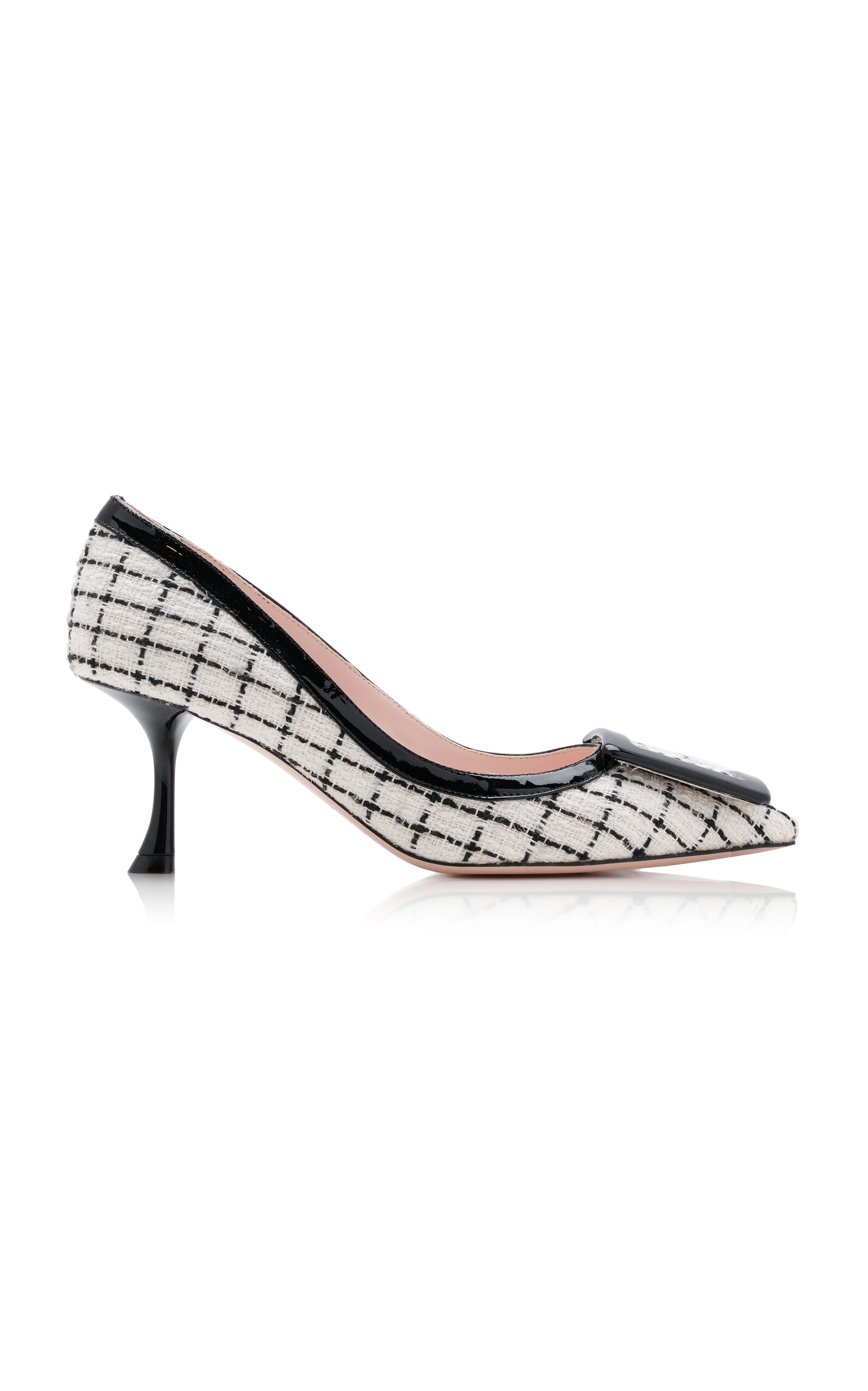Roger Vivier Viv In The City Patent Leather-trimmed Tweed Pumps In Black,white