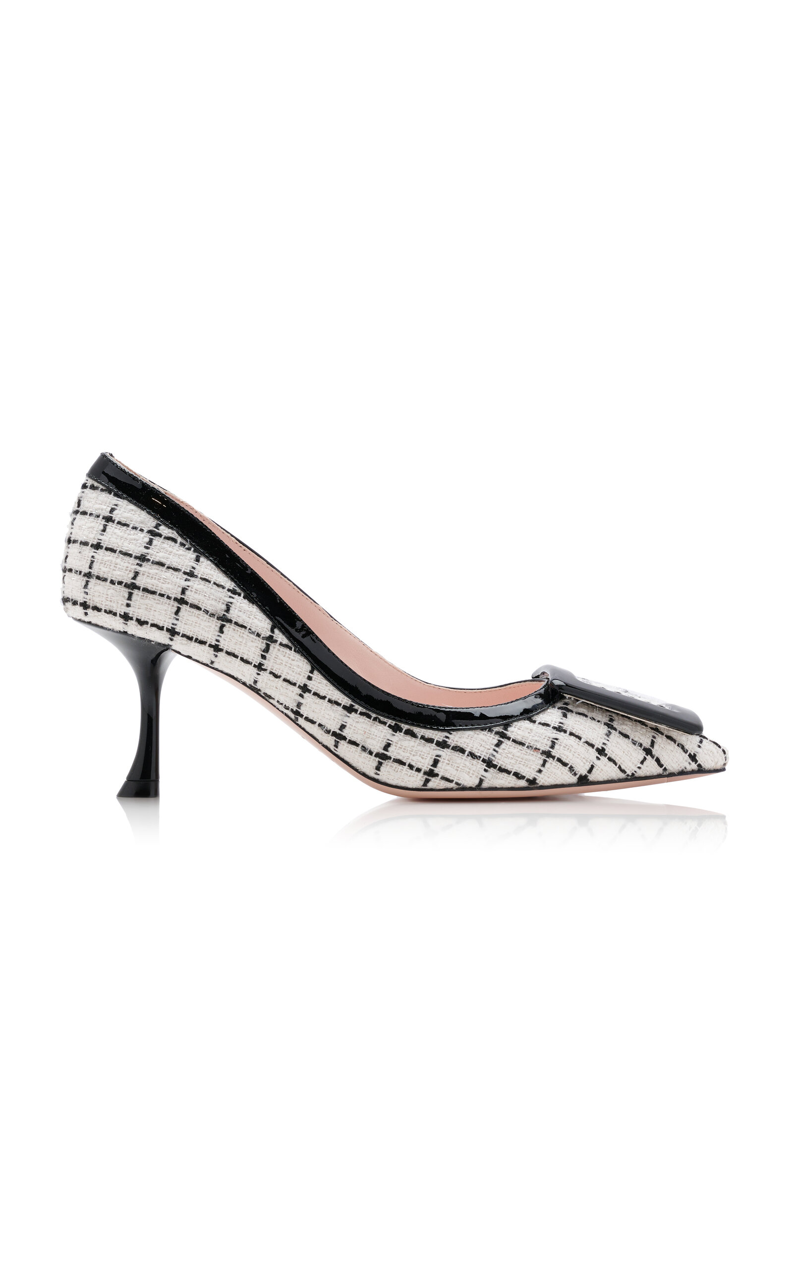 Shop Roger Vivier Viv In The City Patent Leather-trimmed Tweed Pumps In Black,white