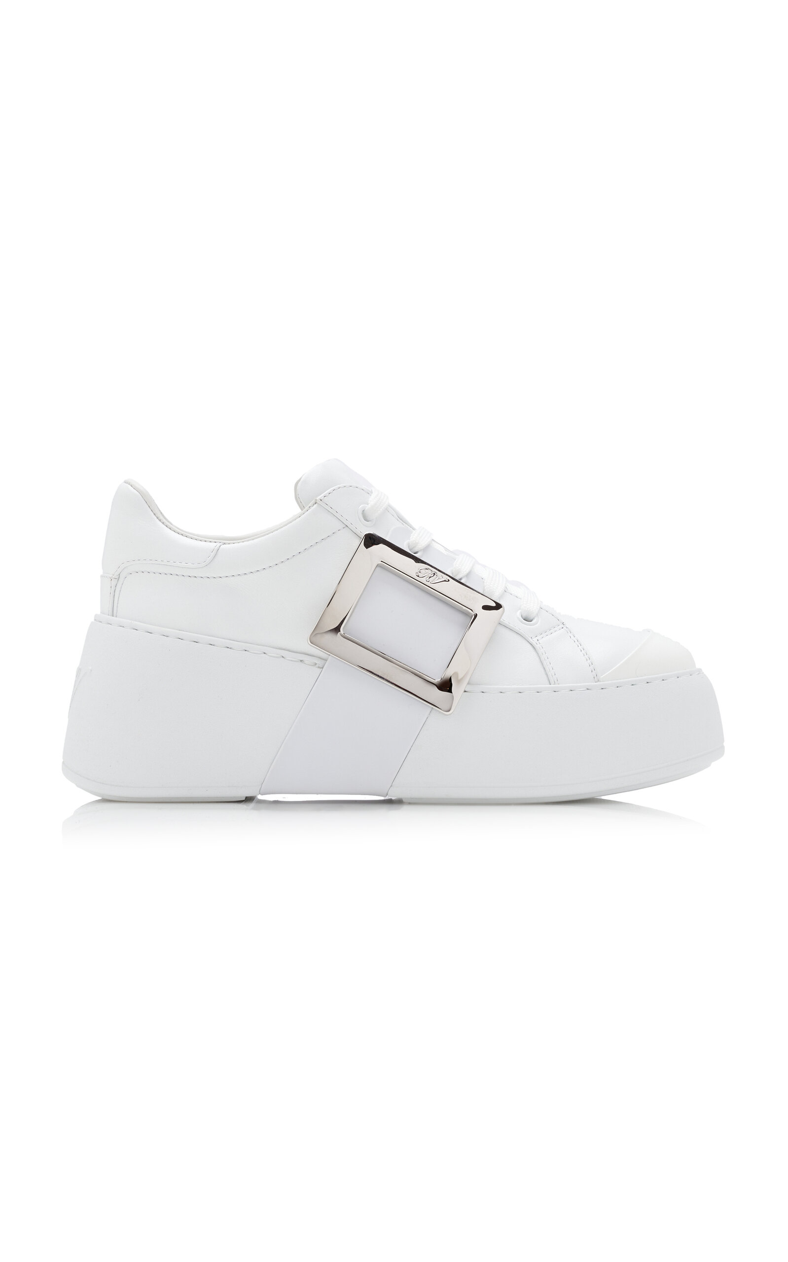 Roger Vivier Viv Skate Leather Sneakers In White