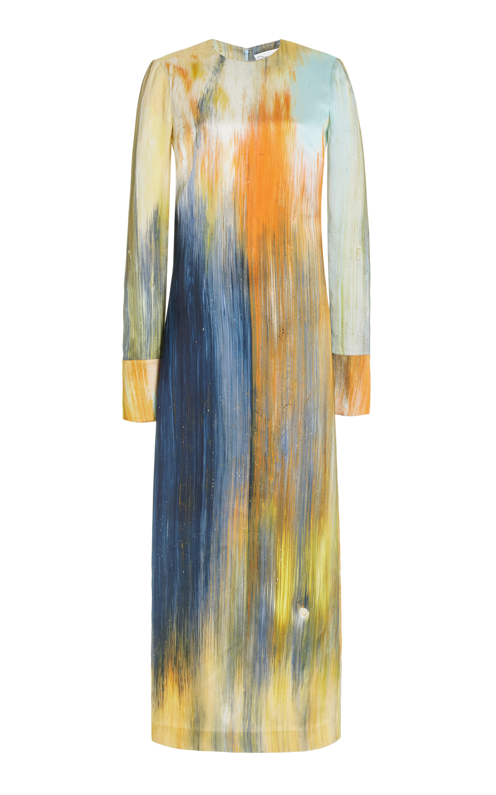 Shop Oscar De La Renta Printed Satin Midi Dress In Multi