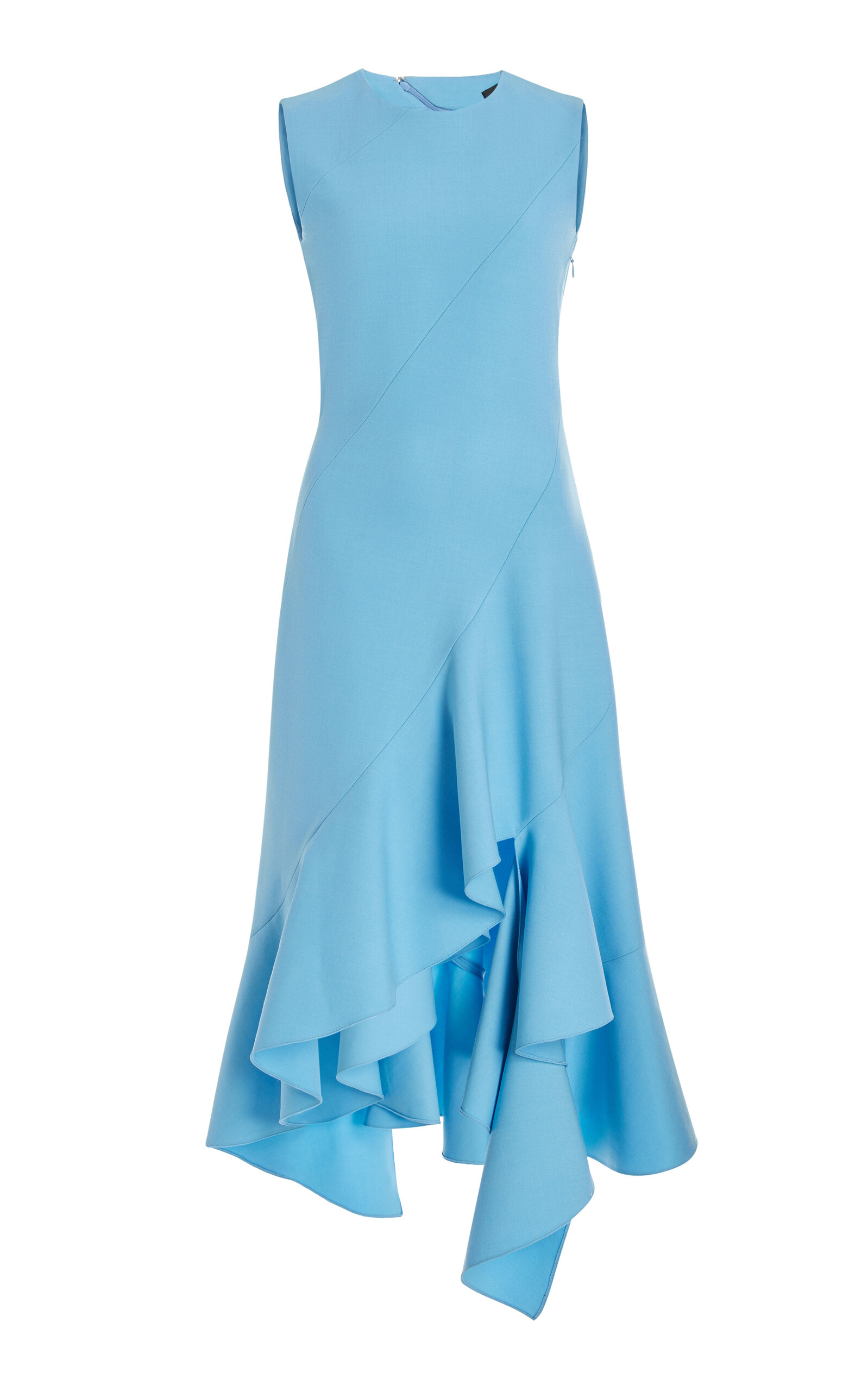 Oscar De La Renta Asymmetric-hem Stretch-wool Midi Dress In Pastel Blue