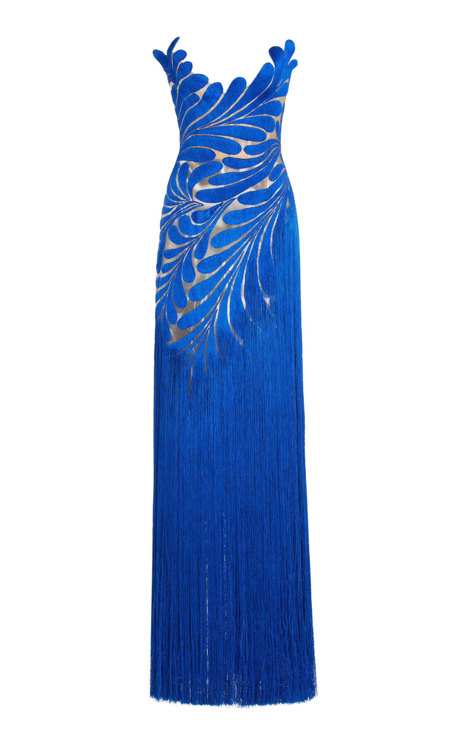 Oscar De La Renta Embroidered Gown In Blue