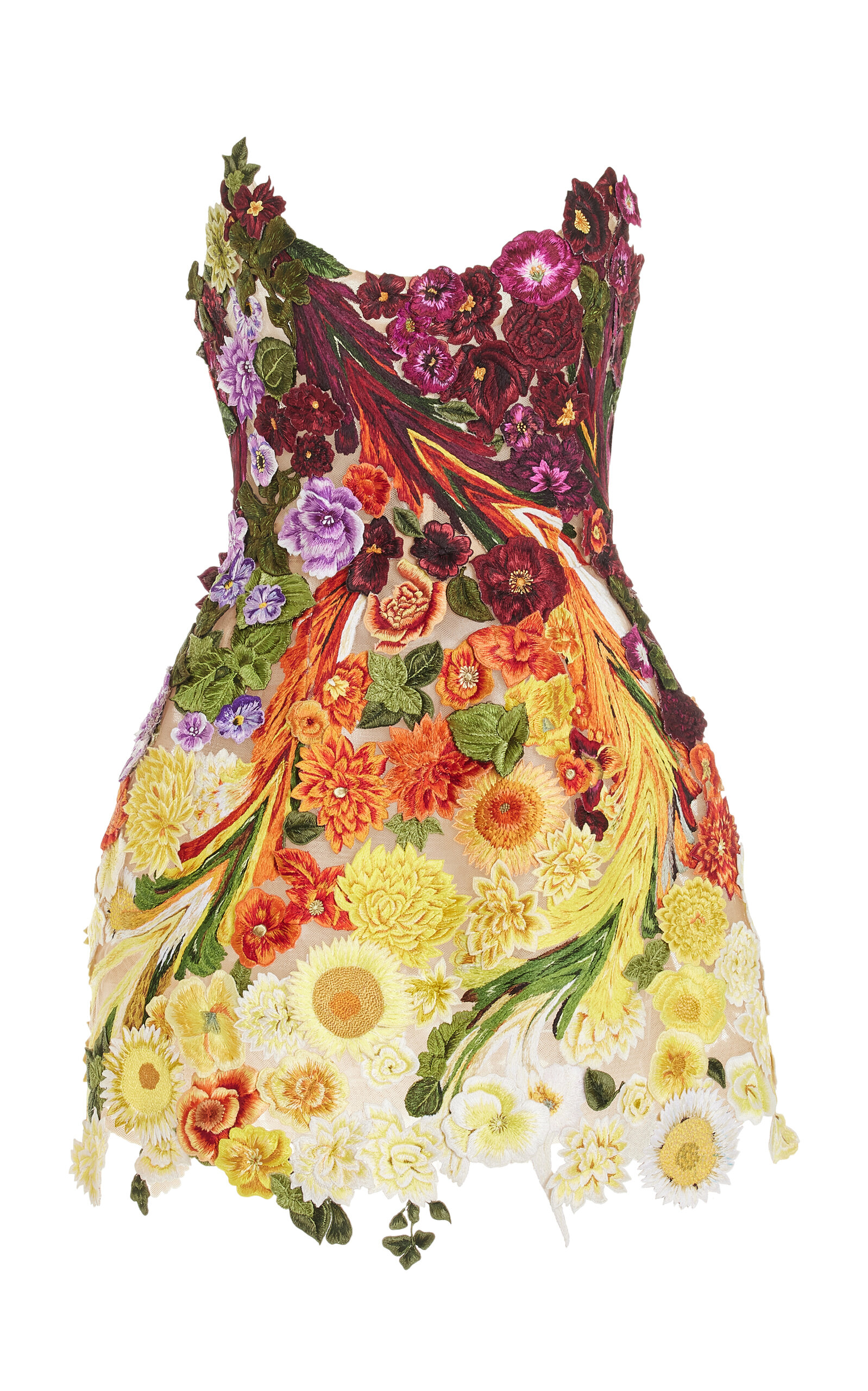 Oscar De La Renta Embroidered Floral Mini Dress In Multi