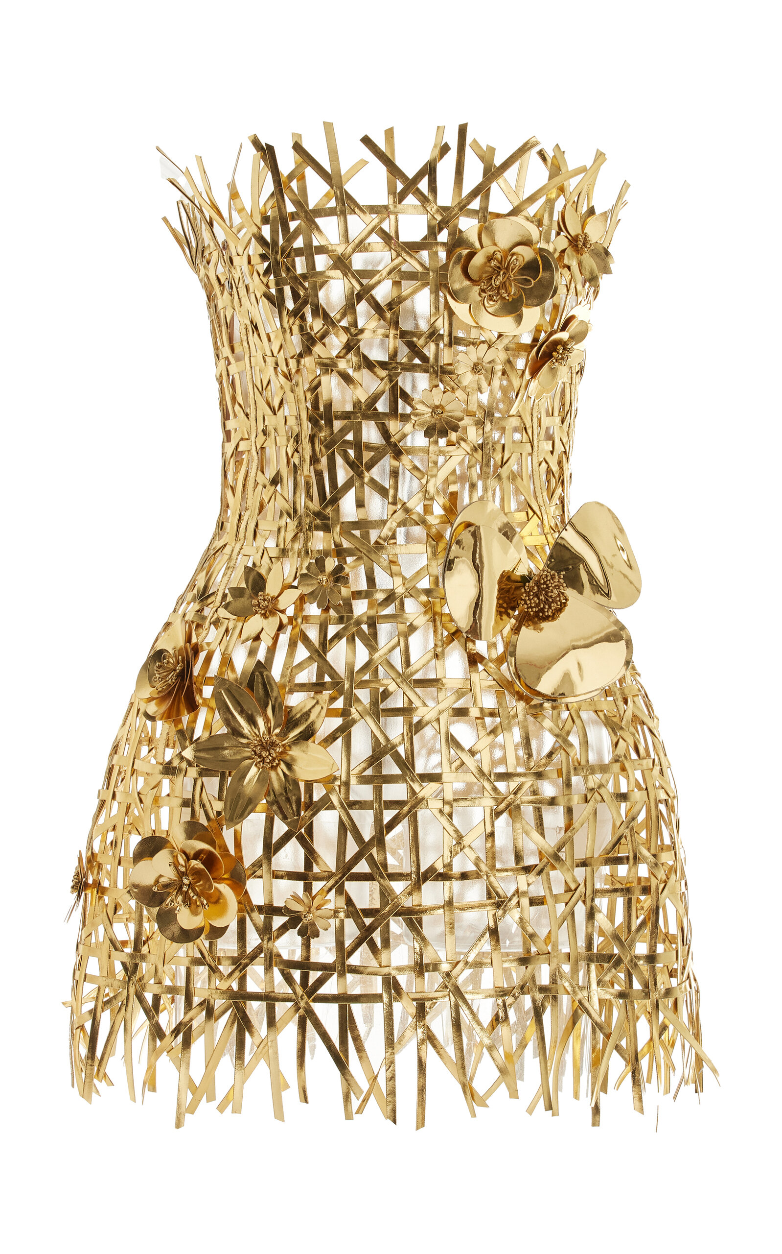 Oscar De La Renta Lattice-embroidered Mini Dress In Gold