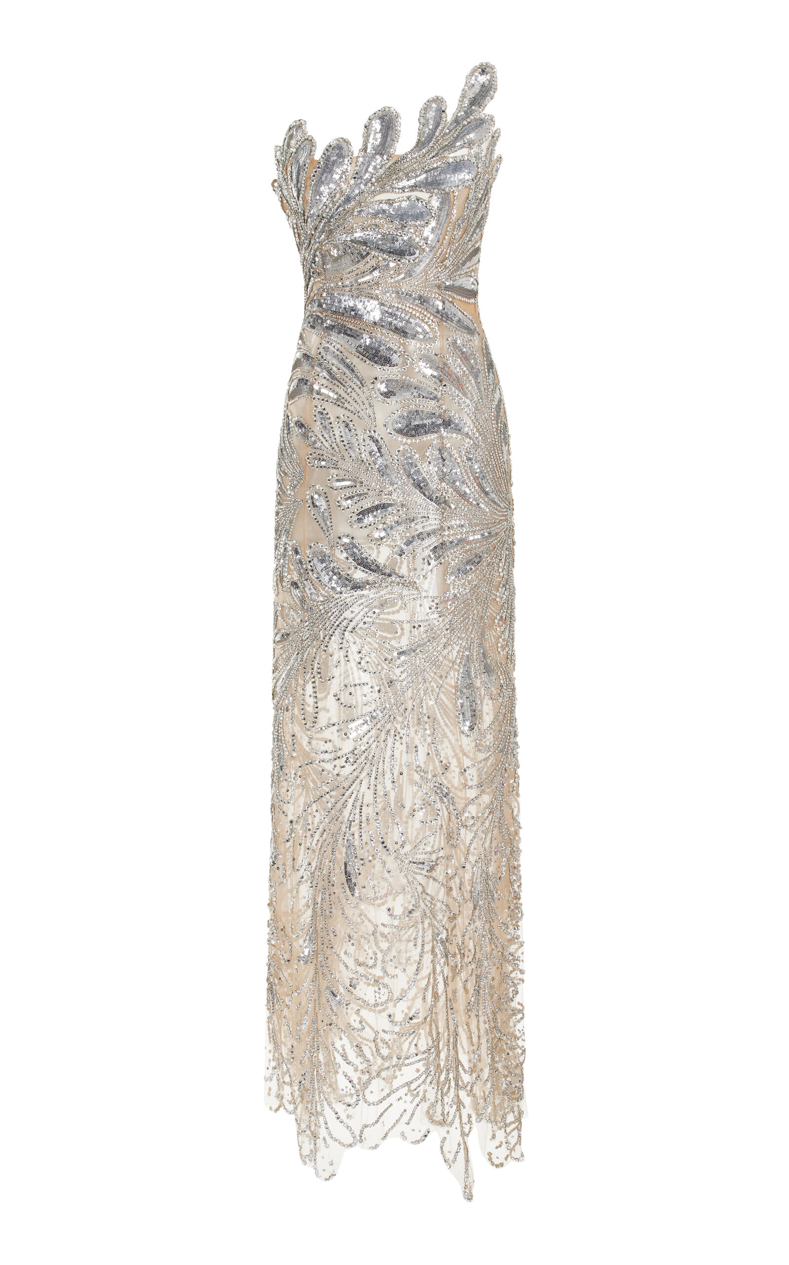 Oscar De La Renta Crystal-embroidered Tulle Gown In Silver