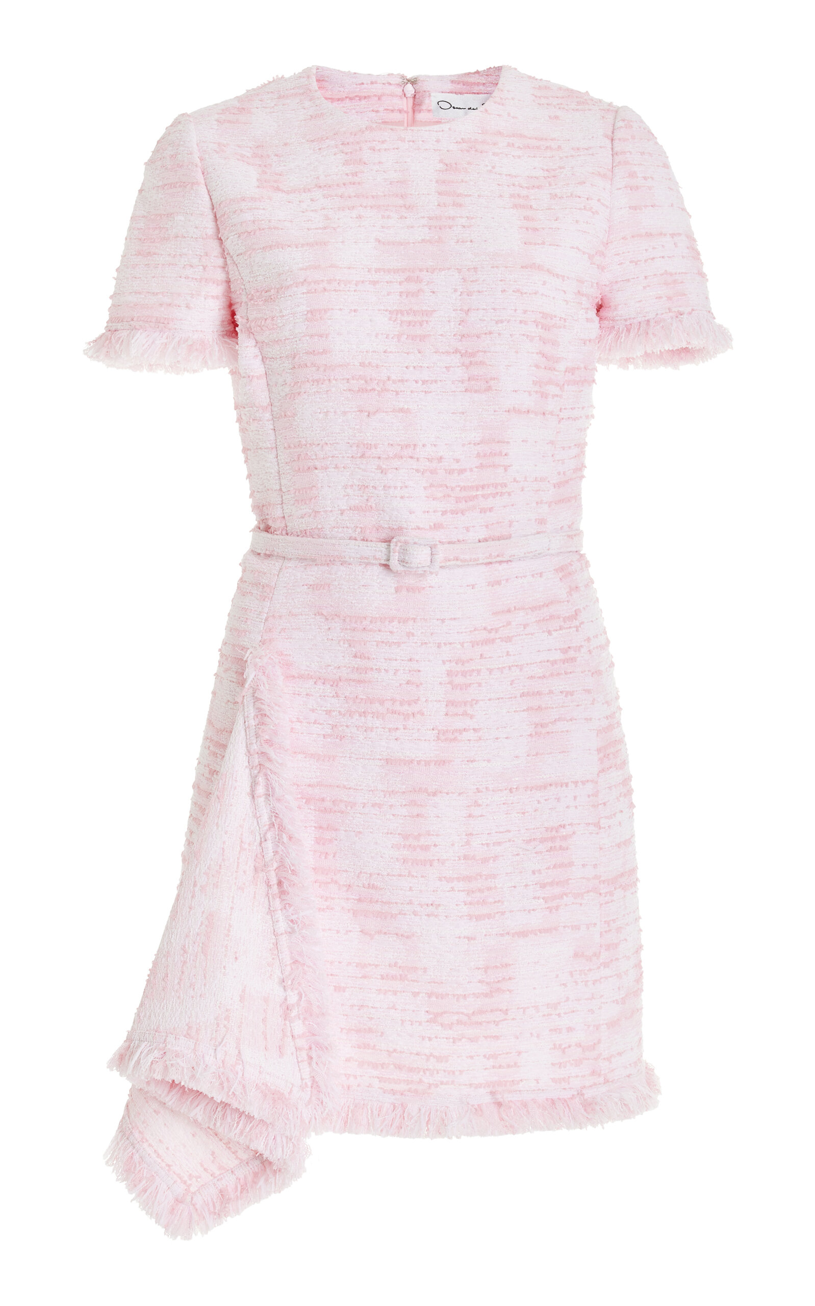 Shop Oscar De La Renta Drape-hem Tweed Mini Dress In Light Pink