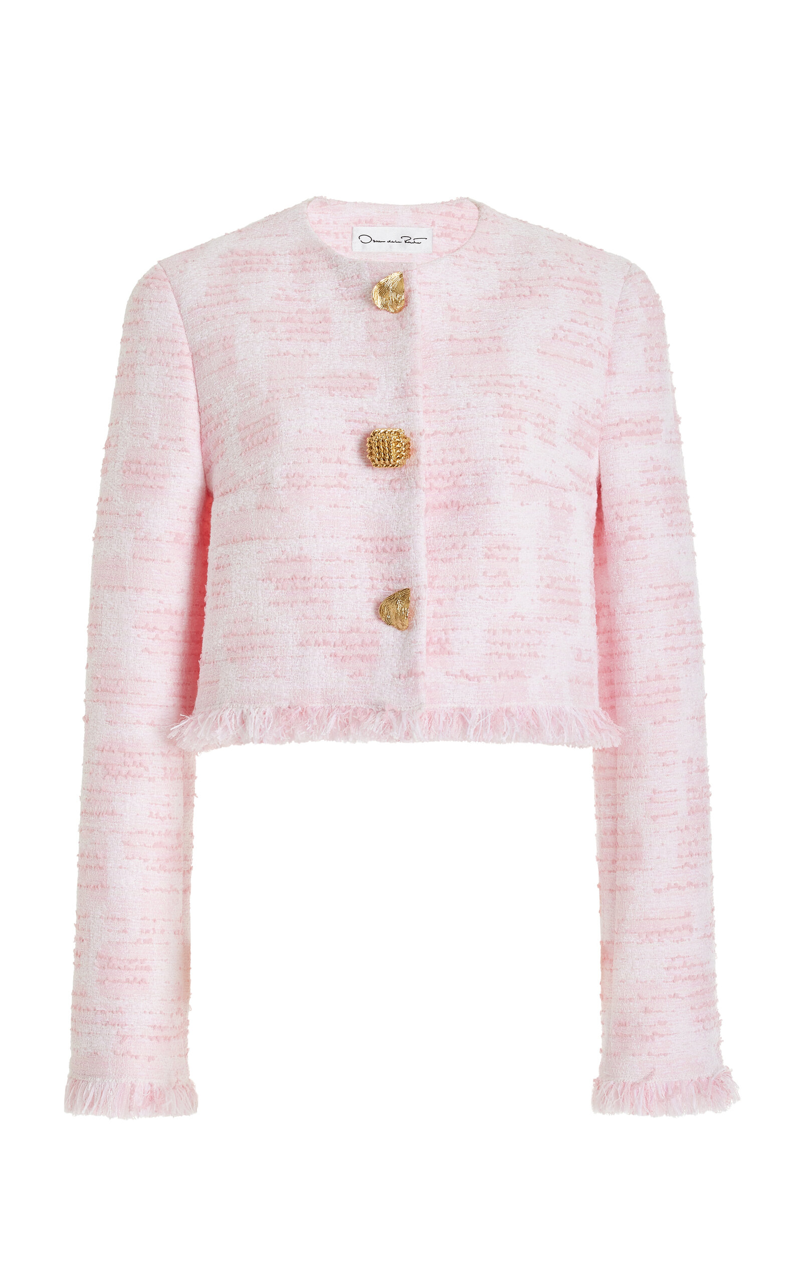 Shop Oscar De La Renta Jewel-buttoned Tweed Jacket In Light Pink