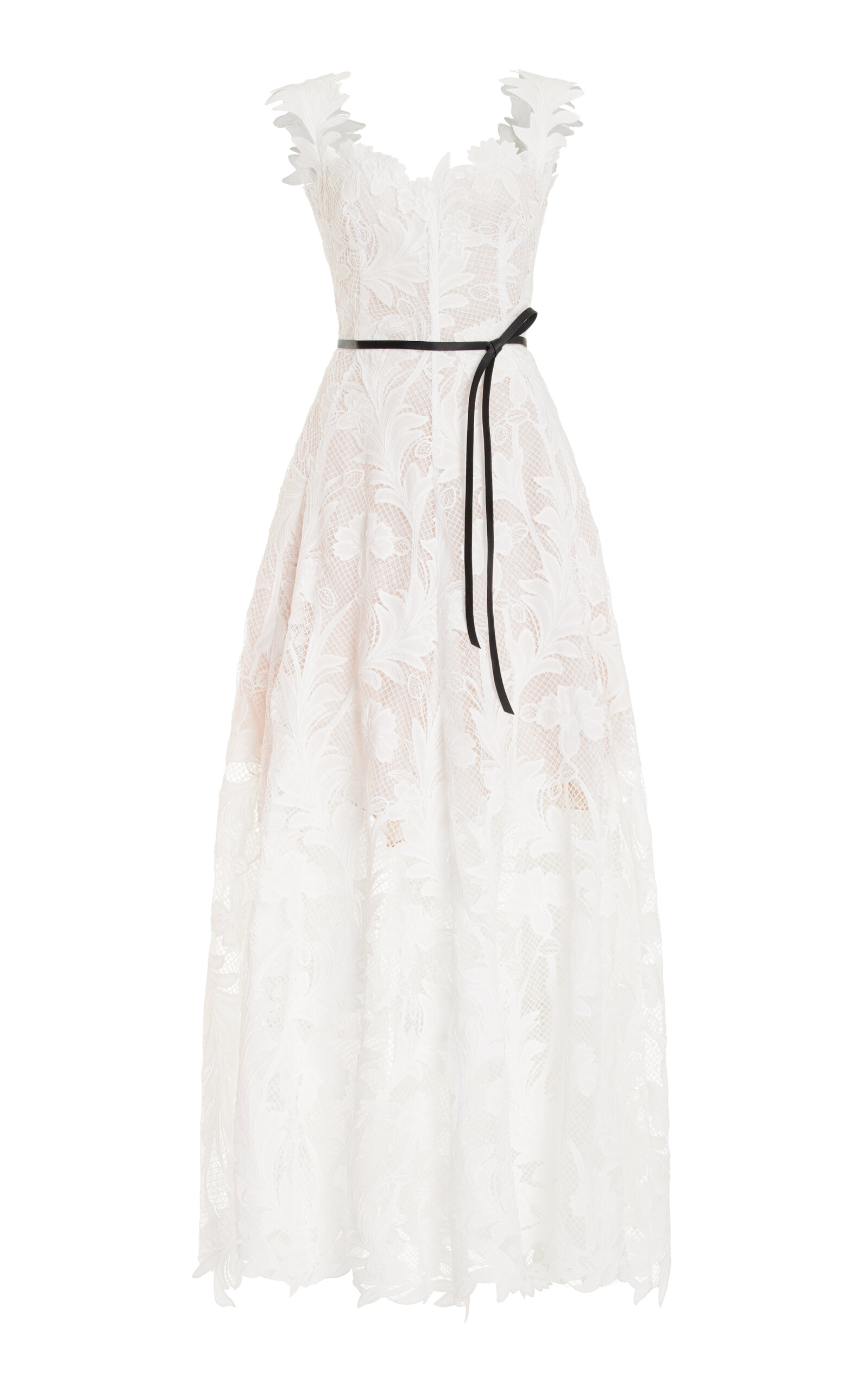 Shop Oscar De La Renta Embroidered Guipure Lace Gown In White