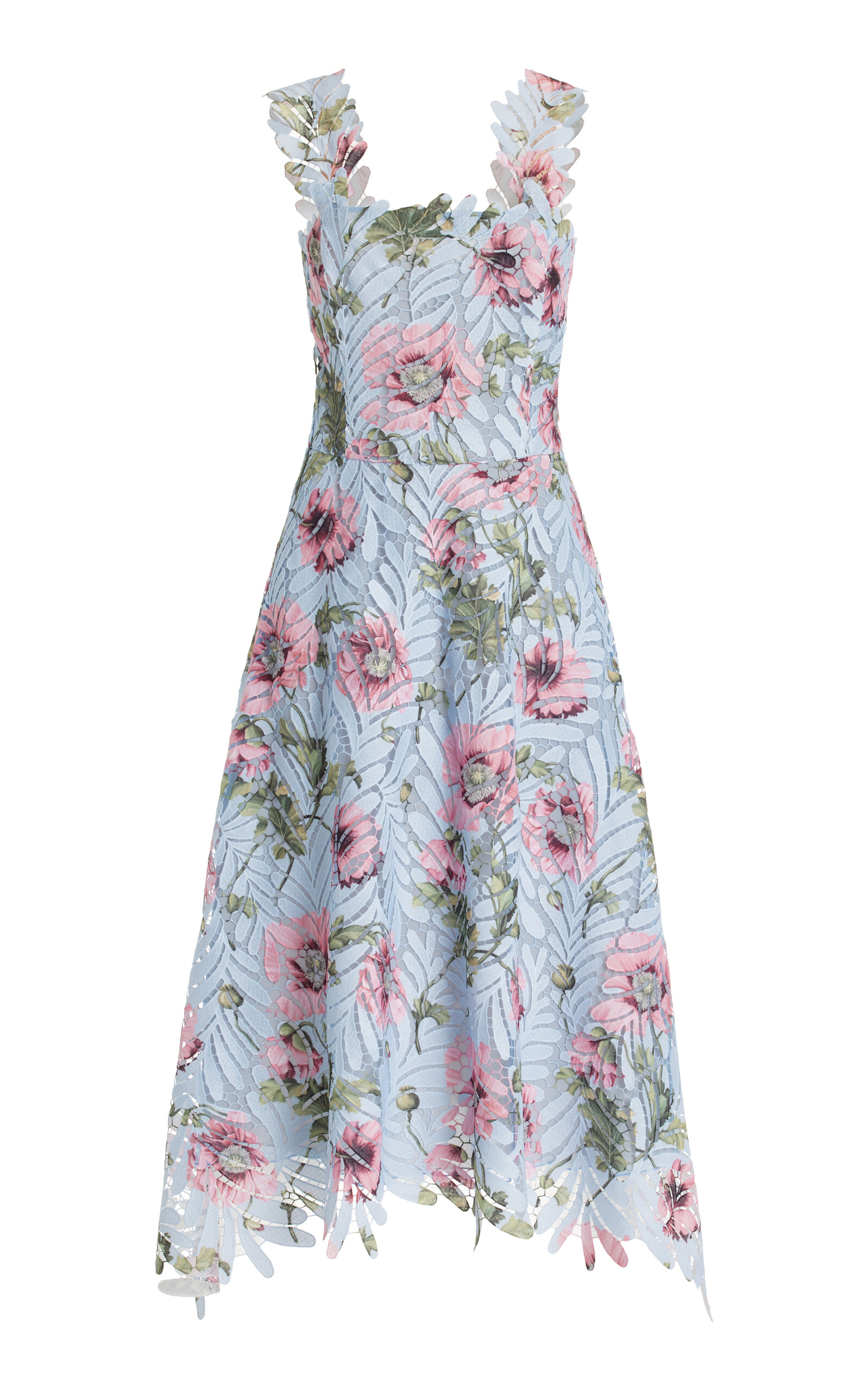 Oscar De La Renta Floral Guipure-lace Midi Dress In Light Blue/pink