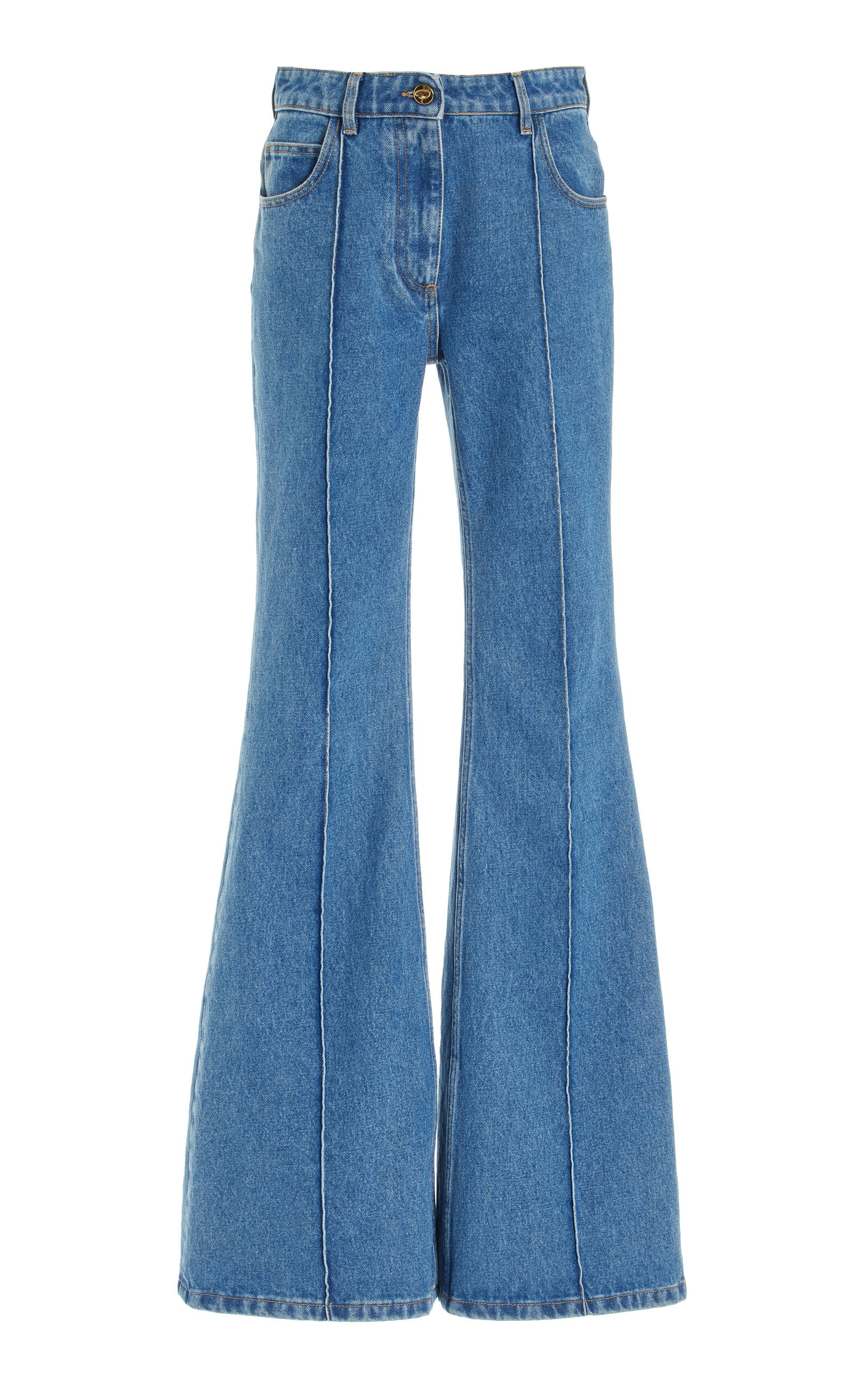 Shop Oscar De La Renta Rigid Mid-rise Flared Jeans In Blue