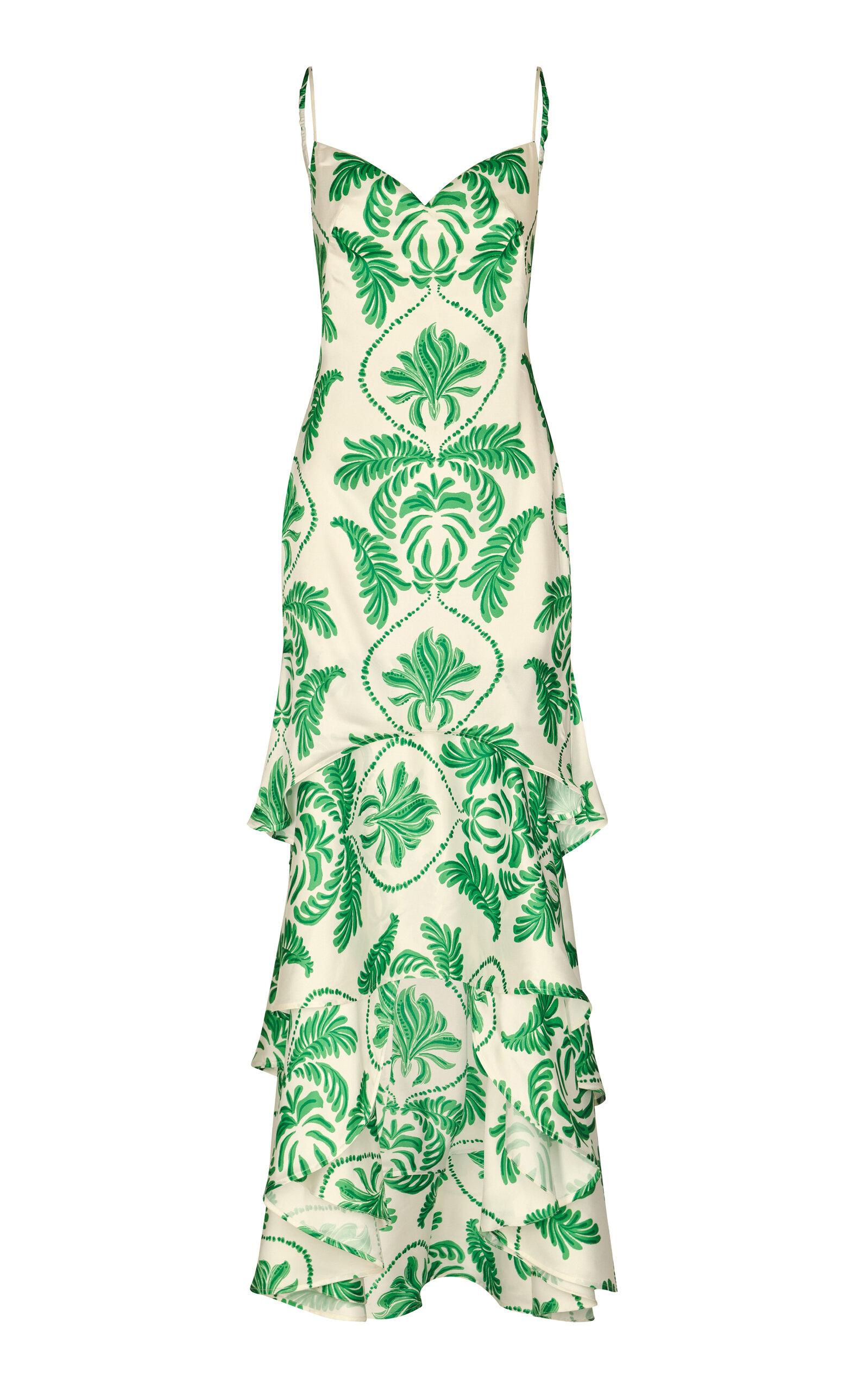 Andres Otalora Arte Cubano Ruffled Twill Maxi Dress In Green