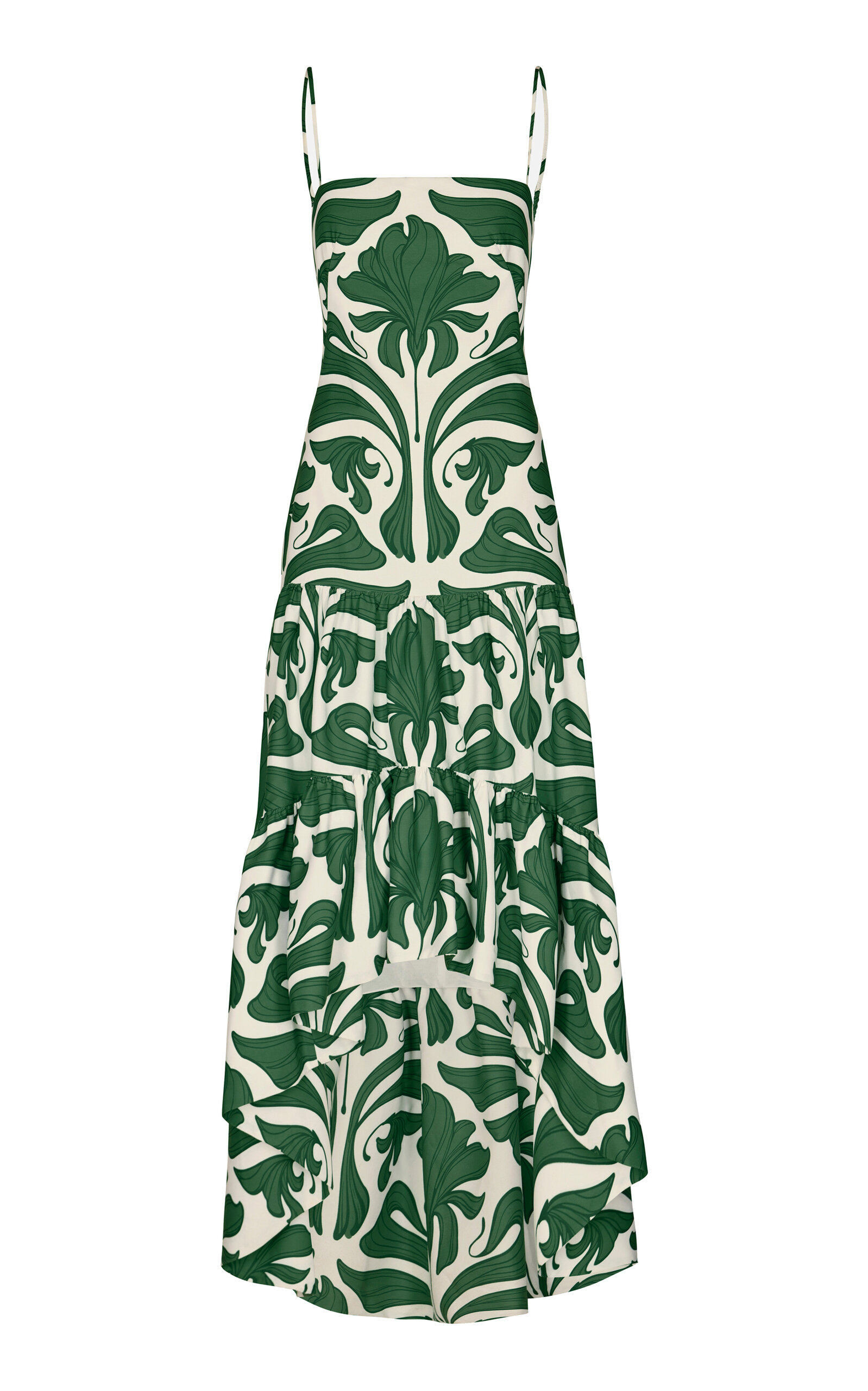 Andres Otalora Joya Colonial Tiered Cotton Poplin Maxi Dress In Green