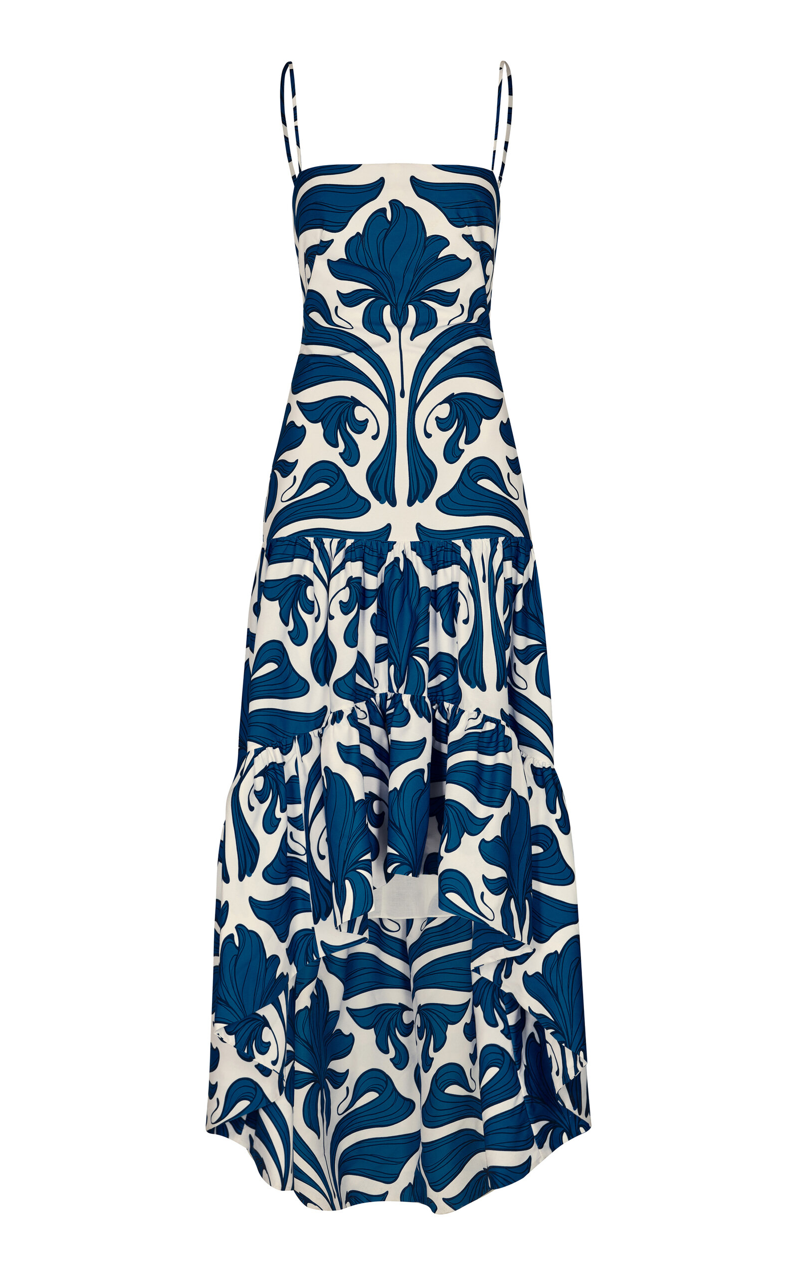 Andres Otalora Joya Colonial Tiered Cotton Poplin Maxi Dress In Blue