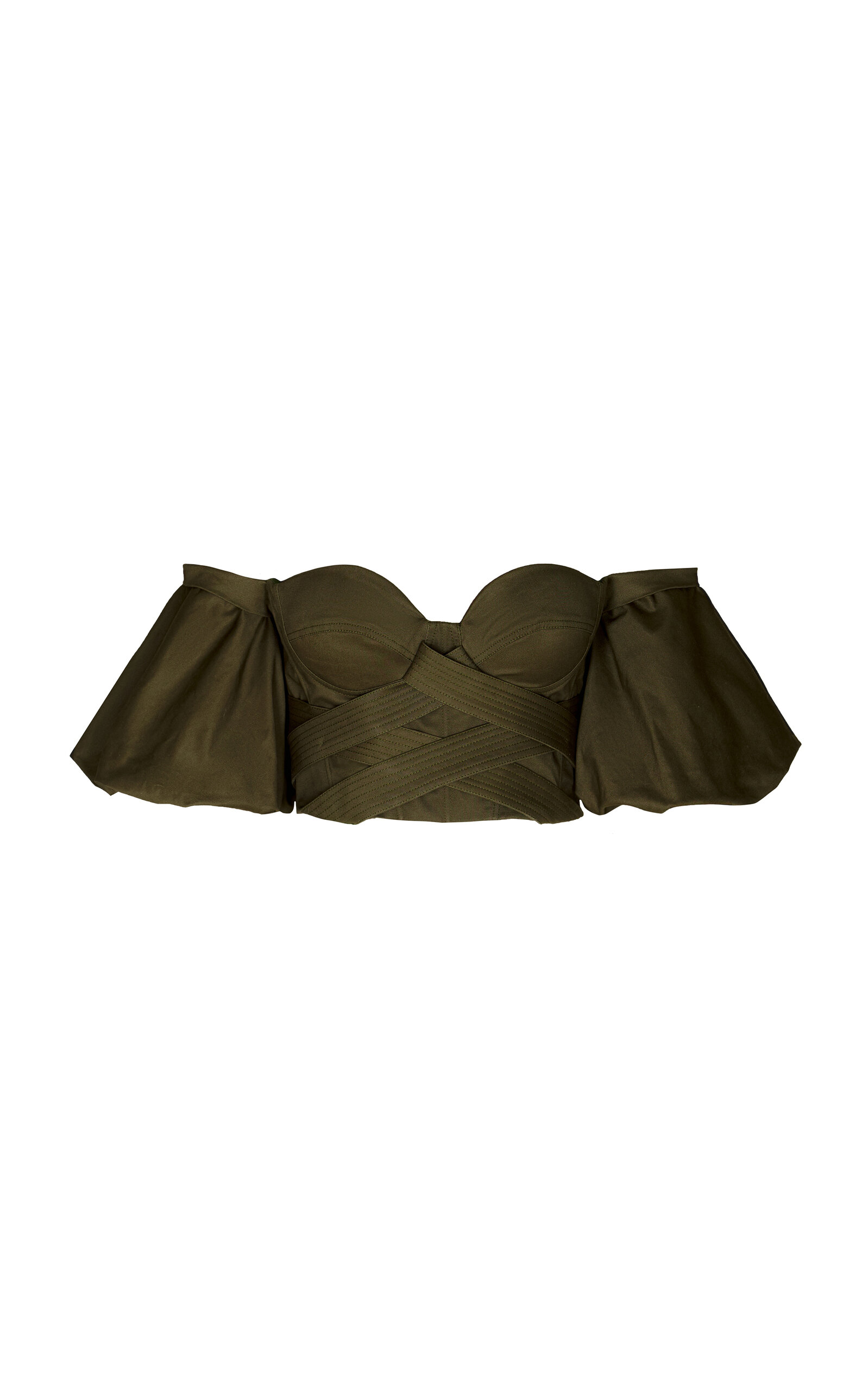 Andres Otalora Bauta Puff-sleeve Cotton Drill Bustier Top In Green
